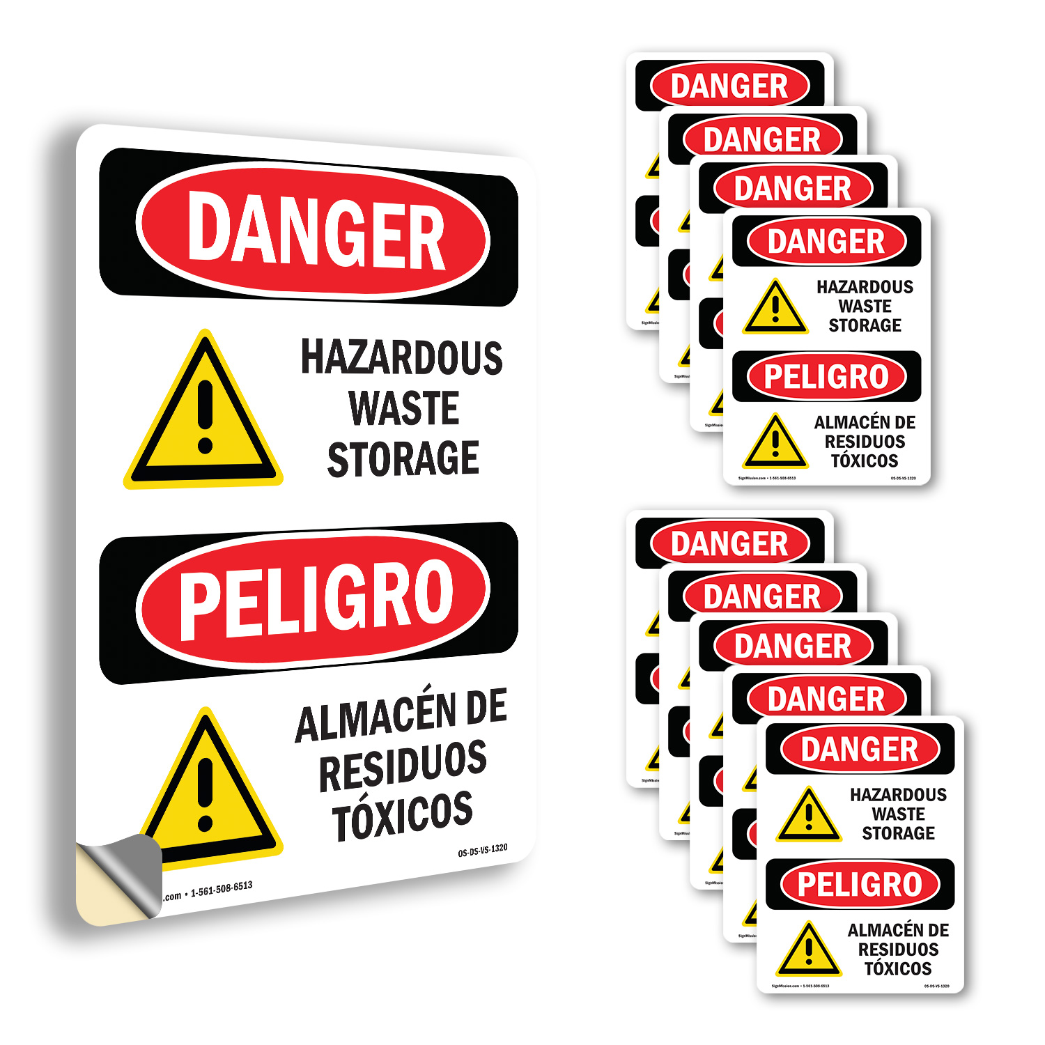 Hazardous Waste Storage Bilingual OSHA Danger Sign Metal, Decal - 5 or 10 Pack - Picture 12 of 43