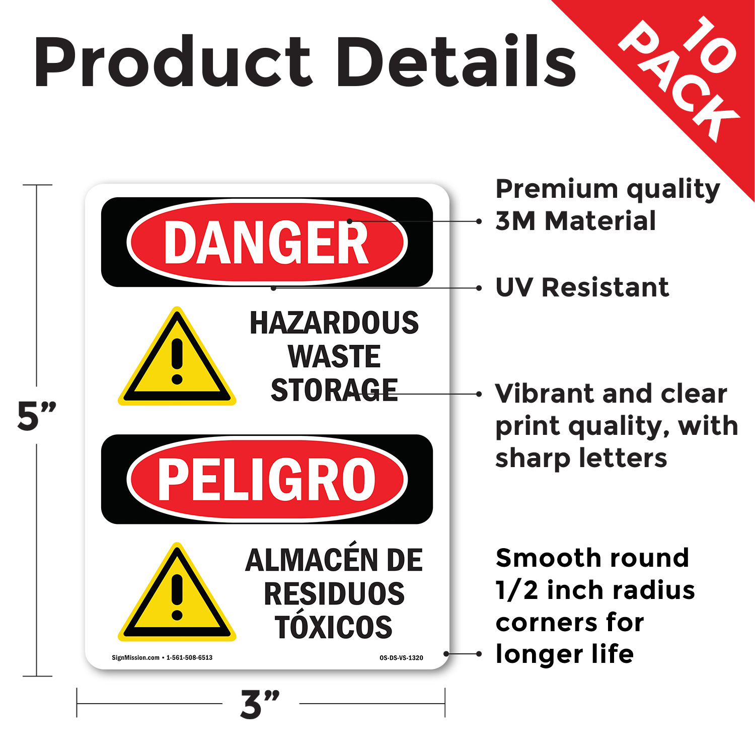 Hazardous Waste Storage Bilingual OSHA Danger Sign Metal, Decal - 5 or 10 Pack - Picture 13 of 43