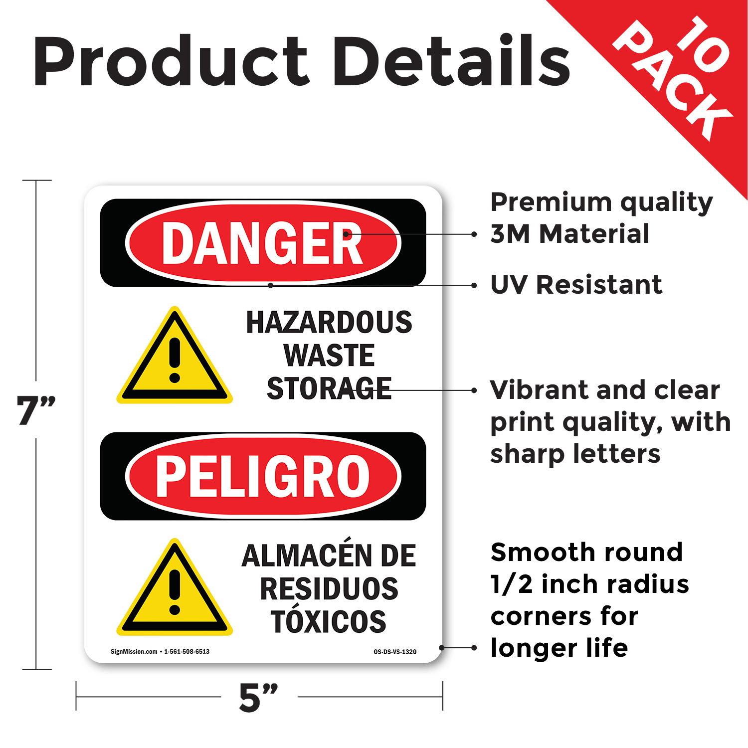 Hazardous Waste Storage Bilingual OSHA Danger Sign Metal, Decal - 5 or 10 Pack - Picture 19 of 43