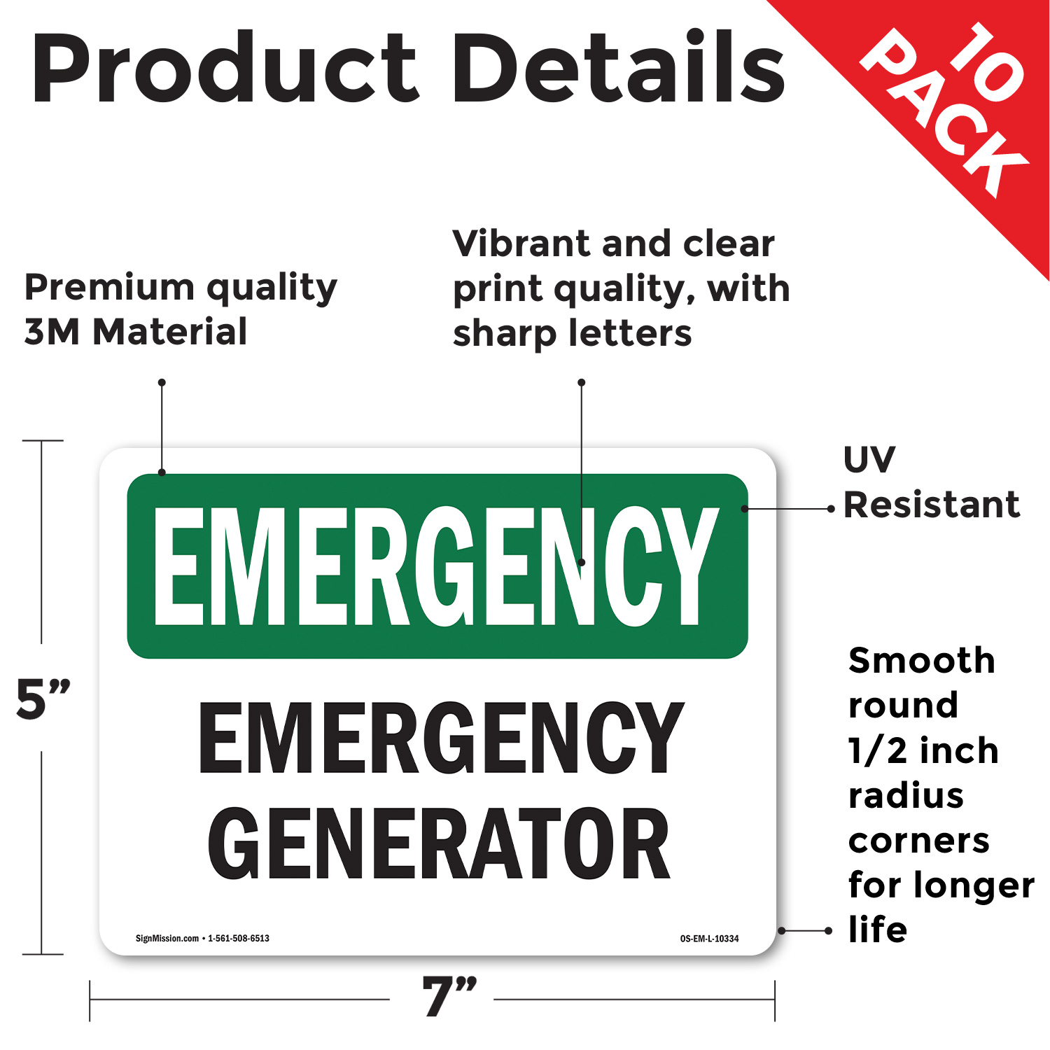 Generator OSHA Emergency Sign Metal, Plastic, Or Decal - 5 or 10 Pack - Picture 19 of 43