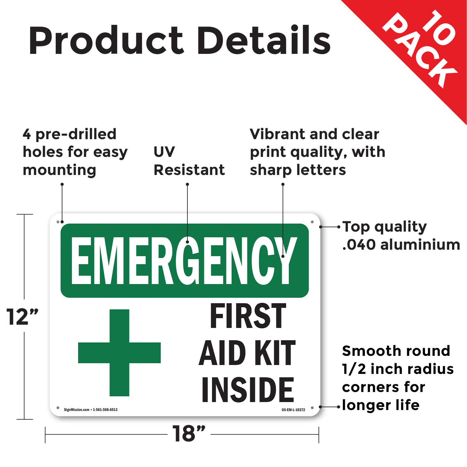 Kit de primeros auxilios en el interior con símbolo OSHA señal o calcomanía de emergencia - paquete de 5 o 10 - Imagen 10 de 43