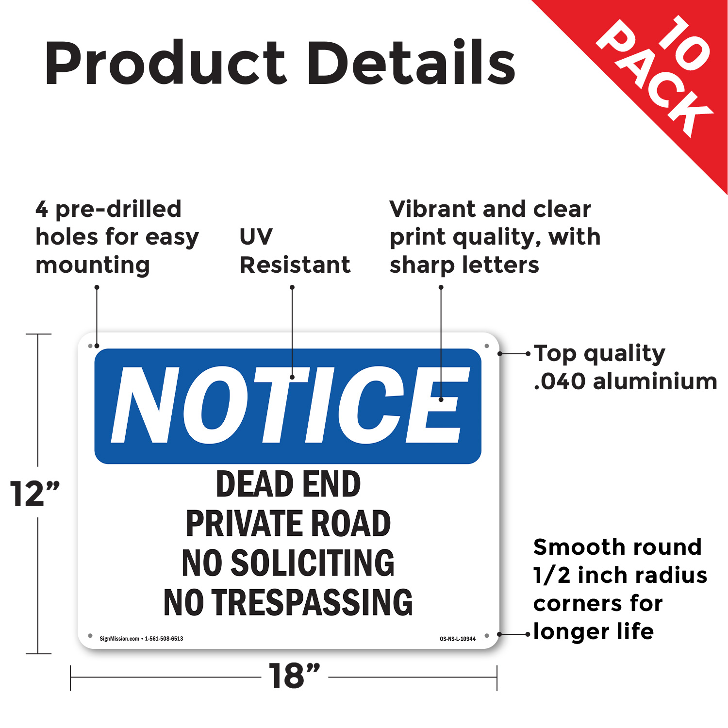 Dead End Private Road No Soliciting No Trespassing OSHA Notice Sign 5/10 Pack - Picture 10 of 43