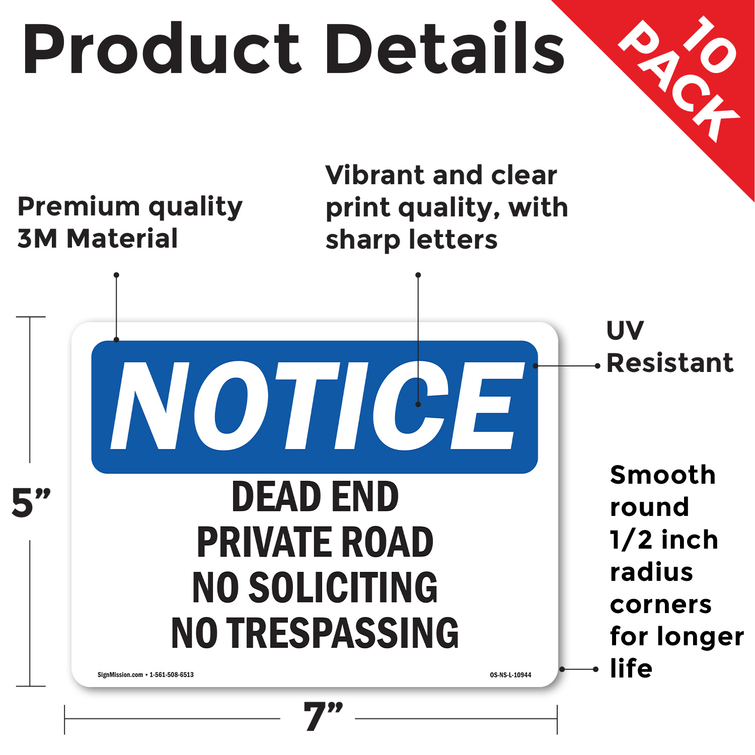 Dead End Private Road No Soliciting No Trespassing OSHA Notice Sign 5/10 Pack - Picture 19 of 43