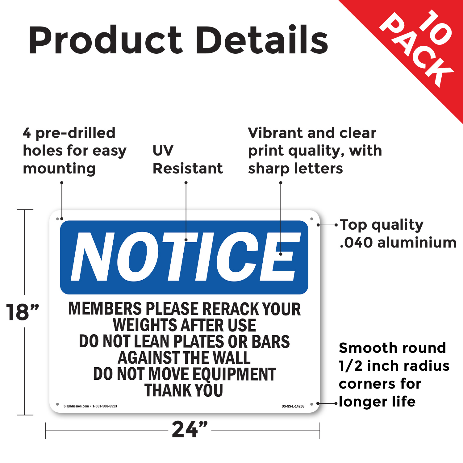 Members Please Rerack Your Weights After OSHA Notice Sign, Decal