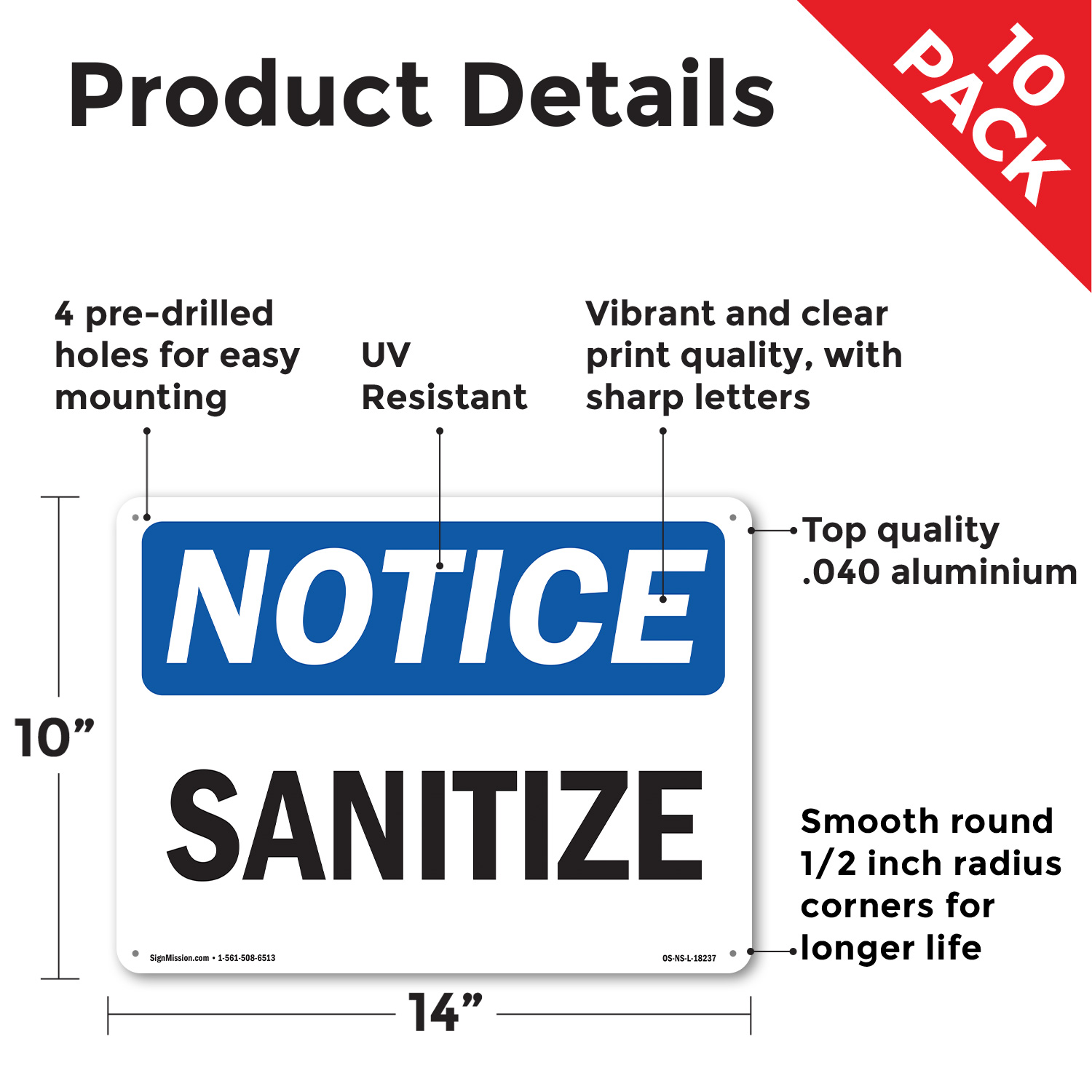 Sanitize OSHA Notice Sign Metal, Plastic, Or Decal - 5 or 10 Pack - Picture 9 of 43