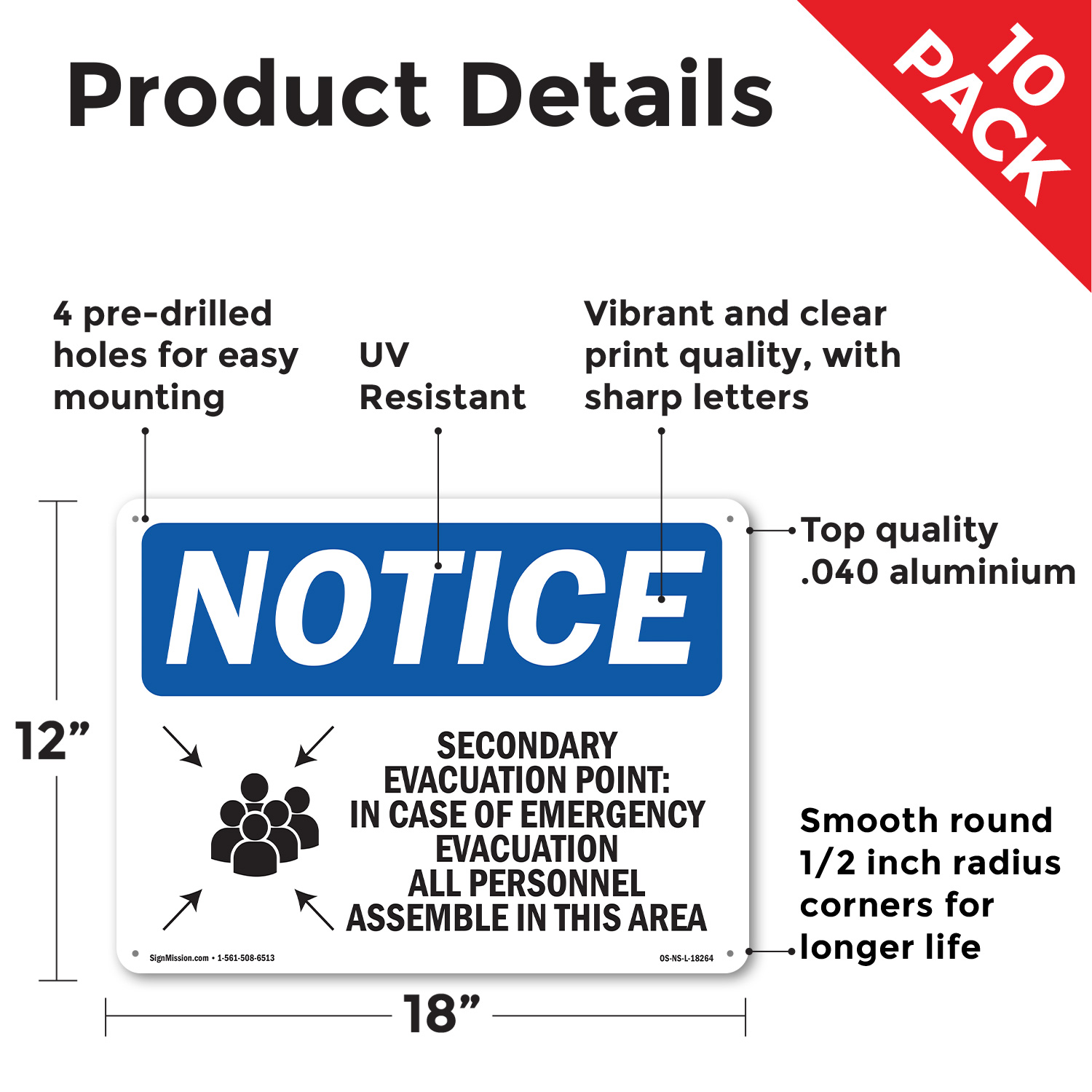 Secondary Evacuation Point OSHA Notice Sign Metal, Plastic, Decal 5 or 10 Pack - Picture 10 of 43