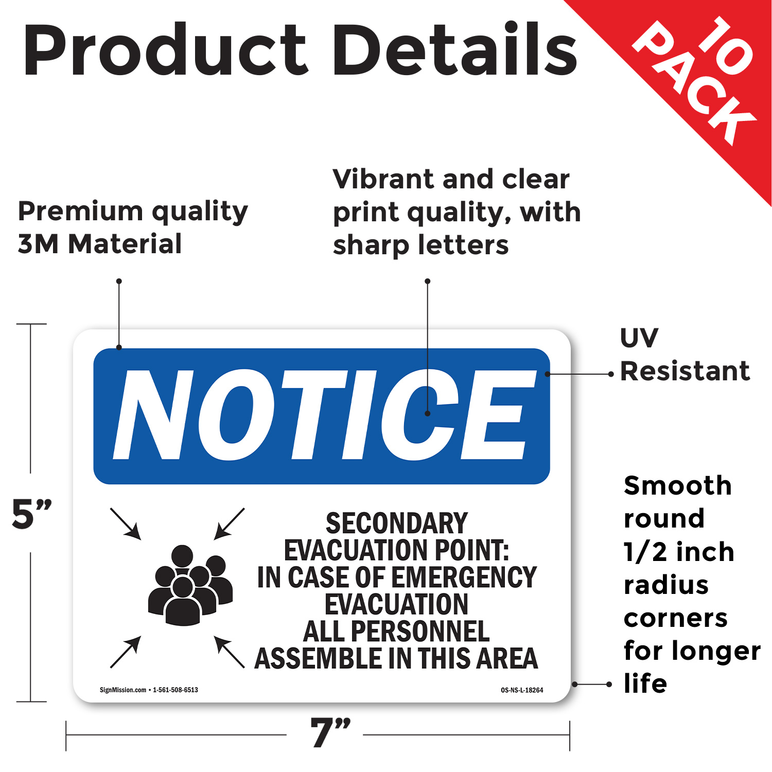 Secondary Evacuation Point OSHA Notice Sign Metal, Plastic, Decal 5 or 10 Pack - Picture 19 of 43