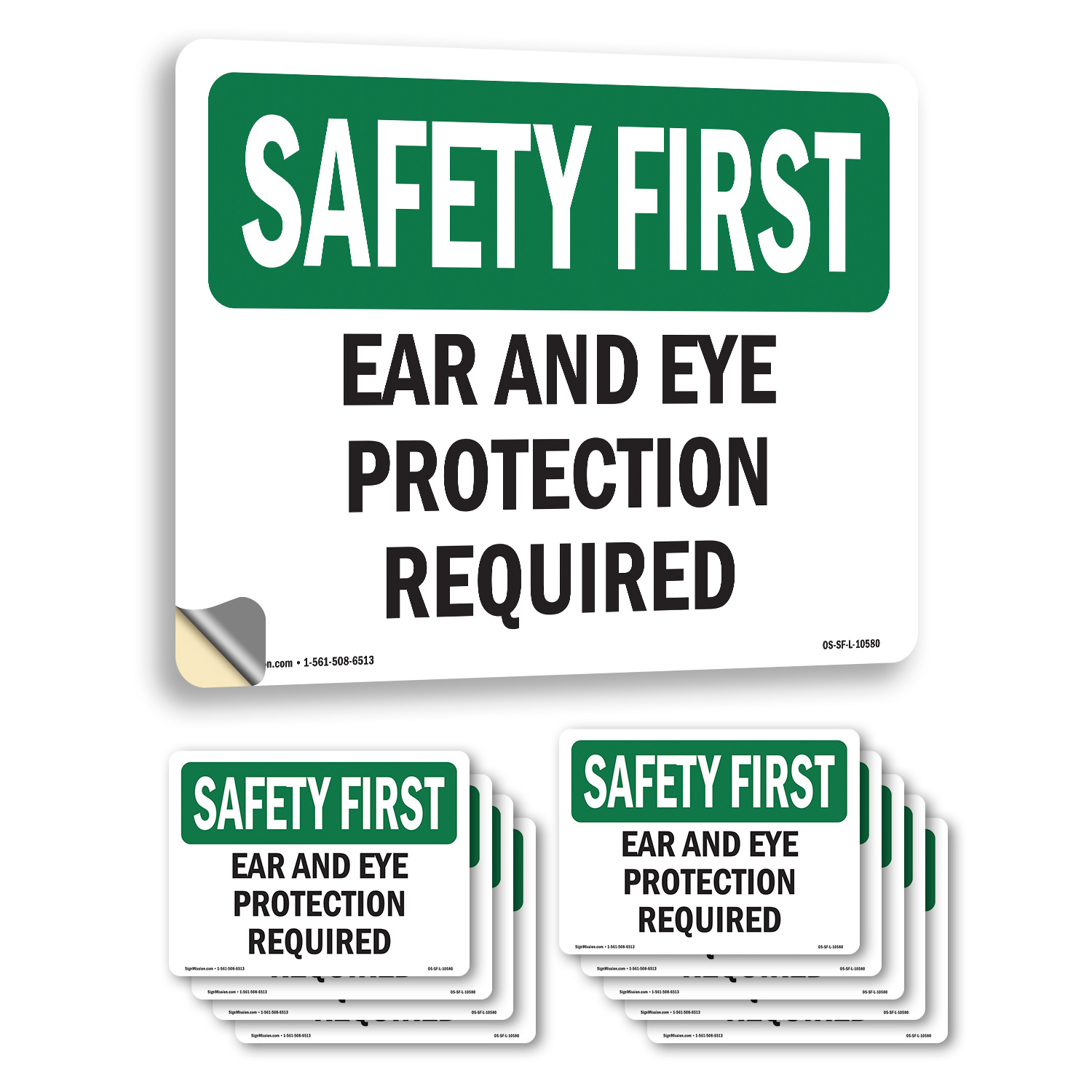 Ear And Eye Protection Required OSHA SAFETY FIRST Sign Or Decal - 5 or 10 Pack - Picture 12 of 43
