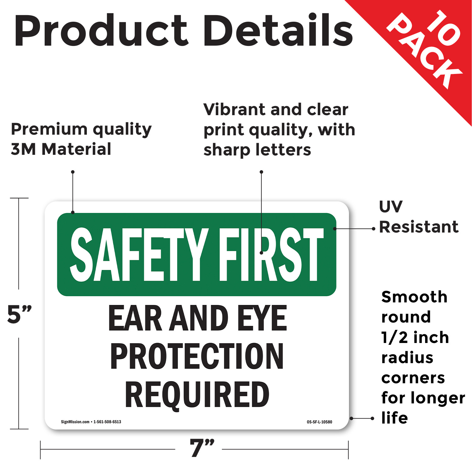 Ear And Eye Protection Required OSHA SAFETY FIRST Sign Or Decal - 5 or 10 Pack - Picture 19 of 43
