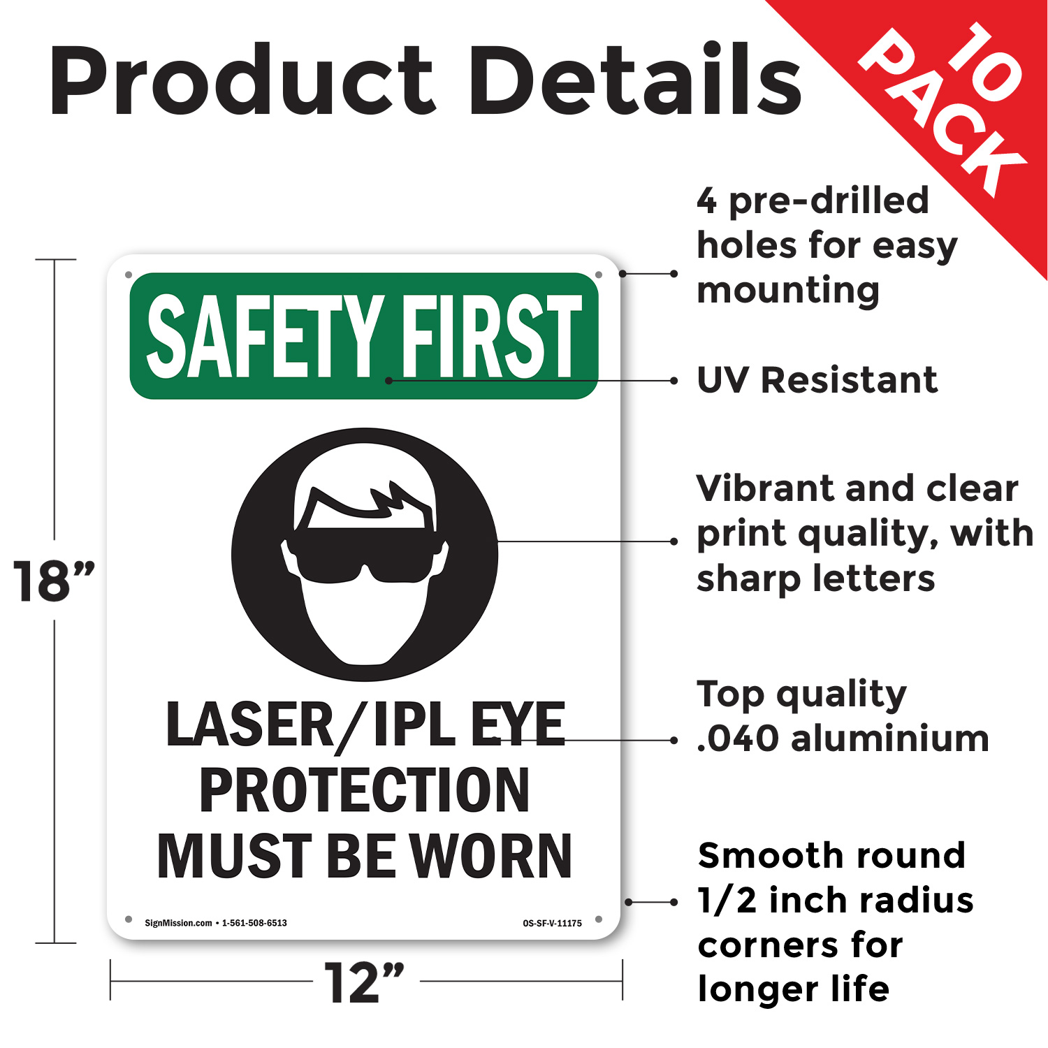 Laser Ipl Eye Protection With Symbol OSHA SAFETY FIRST Sign, Decal 5 or 10 Pack - Picture 10 of 43