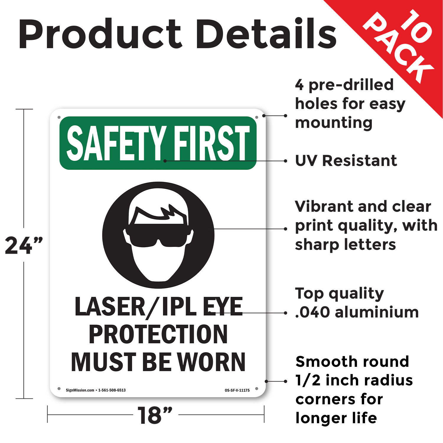 Laser Ipl Eye Protection With Symbol OSHA SAFETY FIRST Sign, Decal 5 or 10 Pack - Picture 11 of 43