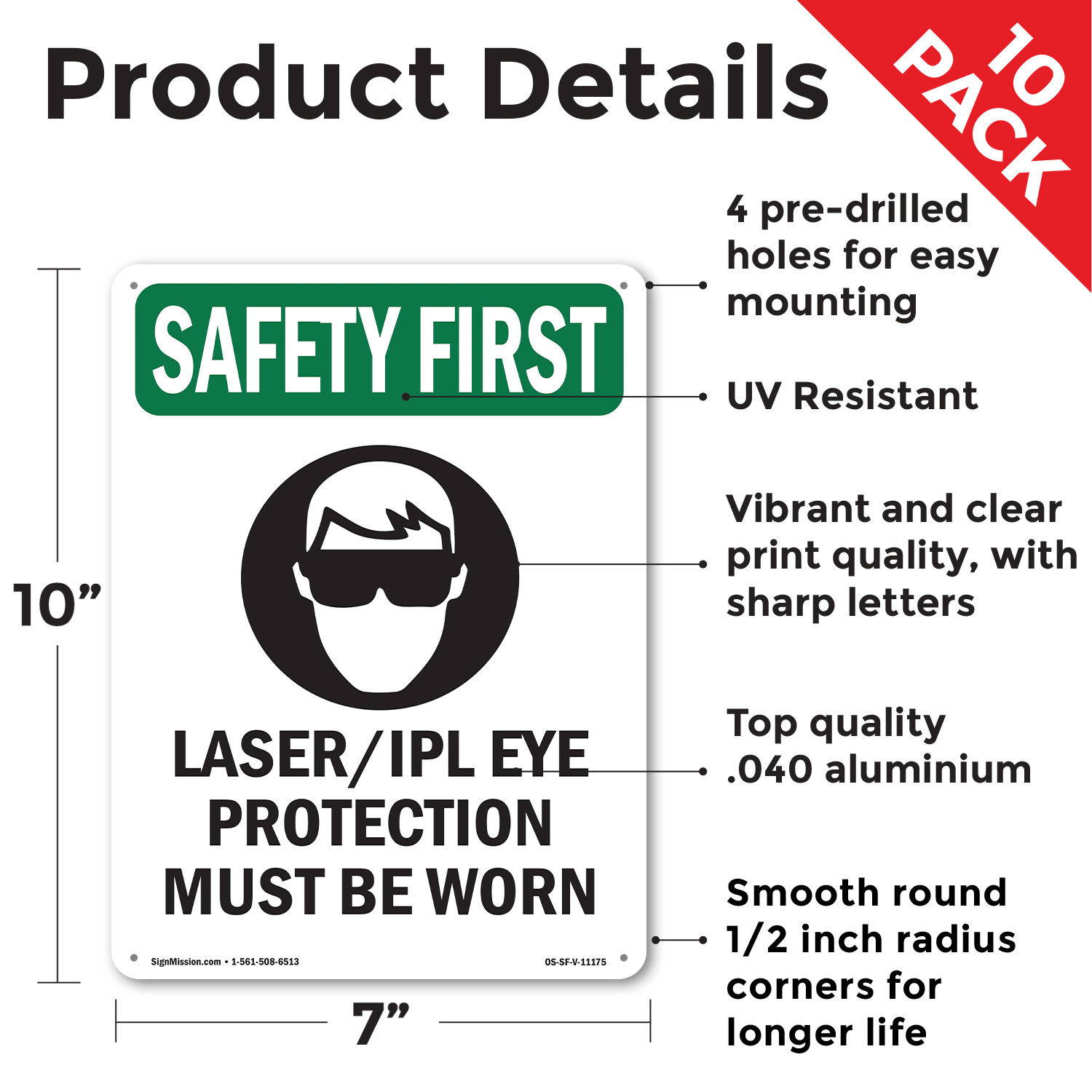 Laser Ipl Eye Protection With Symbol OSHA SAFETY FIRST Sign, Decal 5 or 10 Pack - Picture 9 of 43