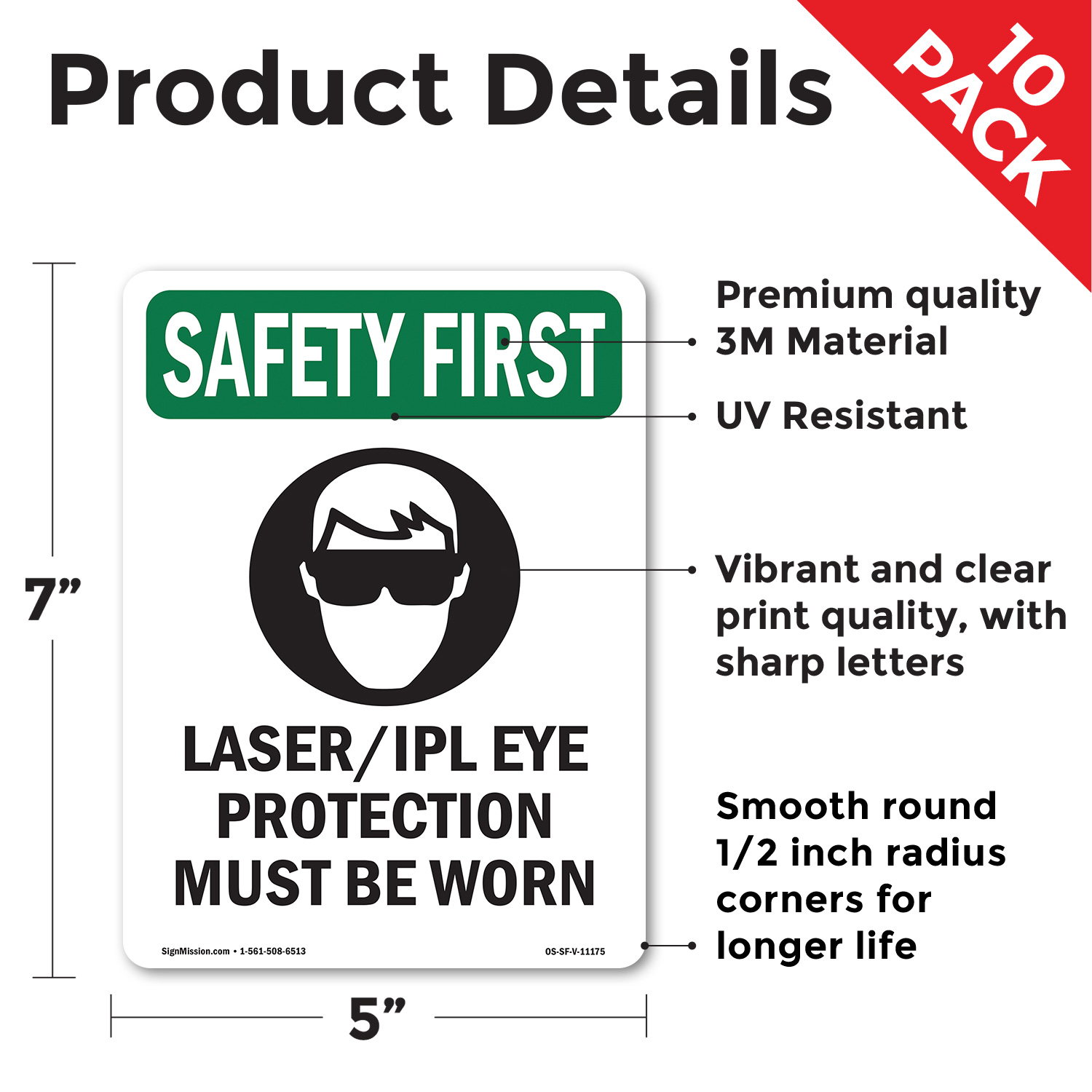 Laser Ipl Eye Protection With Symbol OSHA SAFETY FIRST Sign, Decal 5 or 10 Pack - Picture 19 of 43