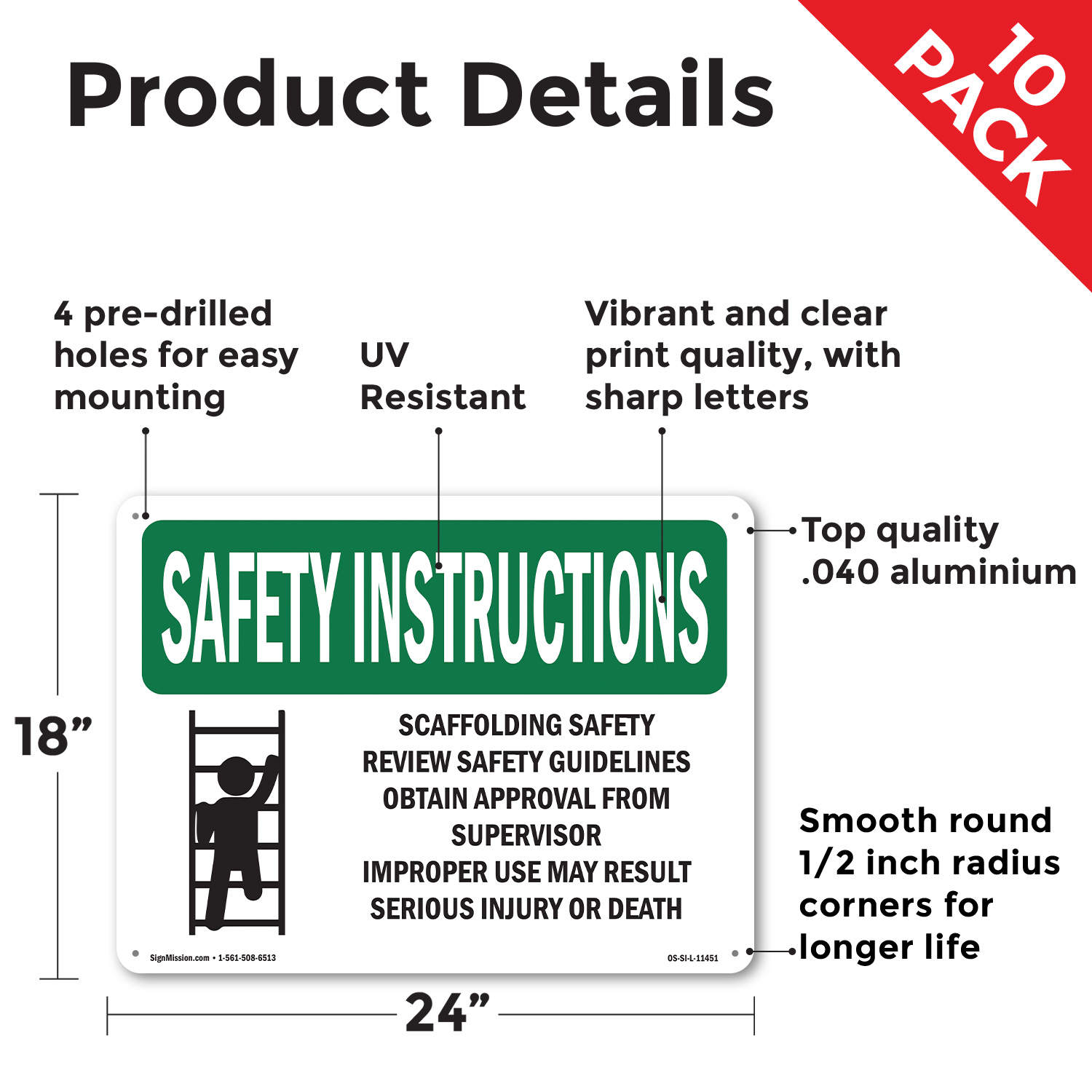 Scaffolding Safety Review With Symbol OSHA Safety Instructions Sign 5/10 Pack - Picture 11 of 43