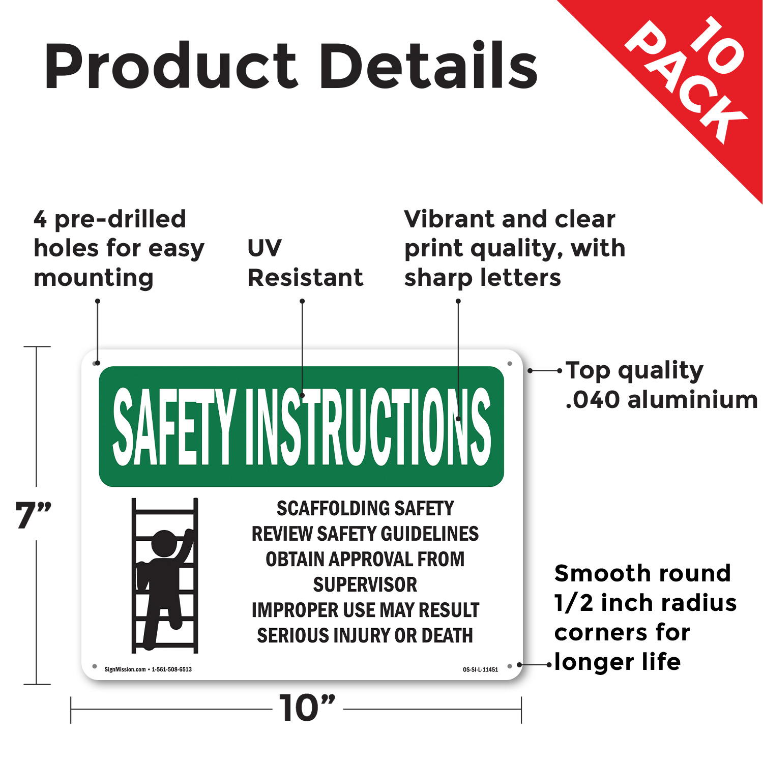 Scaffolding Safety Review With Symbol OSHA Safety Instructions Sign 5/10 Pack - Picture 9 of 43