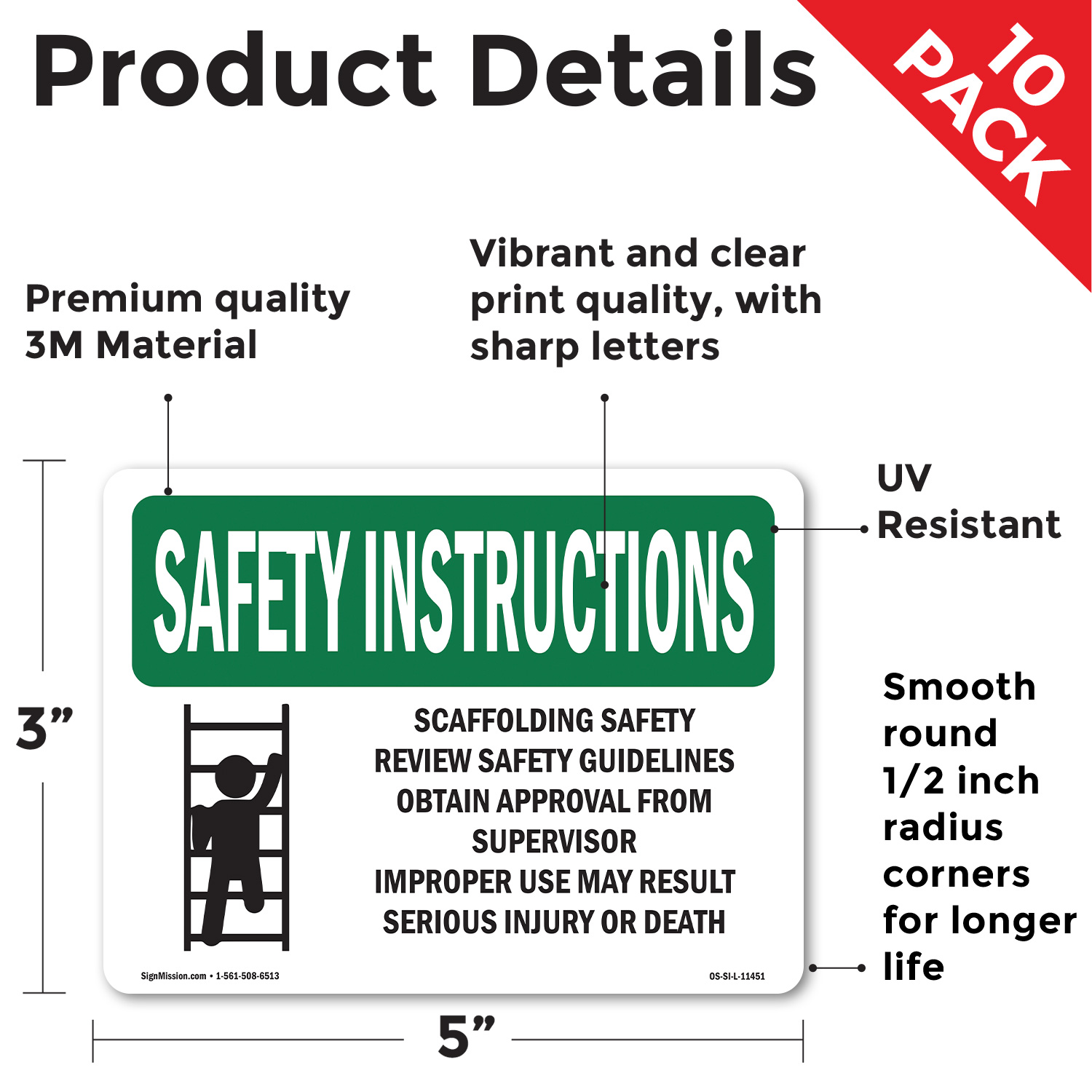 Scaffolding Safety Review With Symbol OSHA Safety Instructions Sign 5/10 Pack - Picture 13 of 43