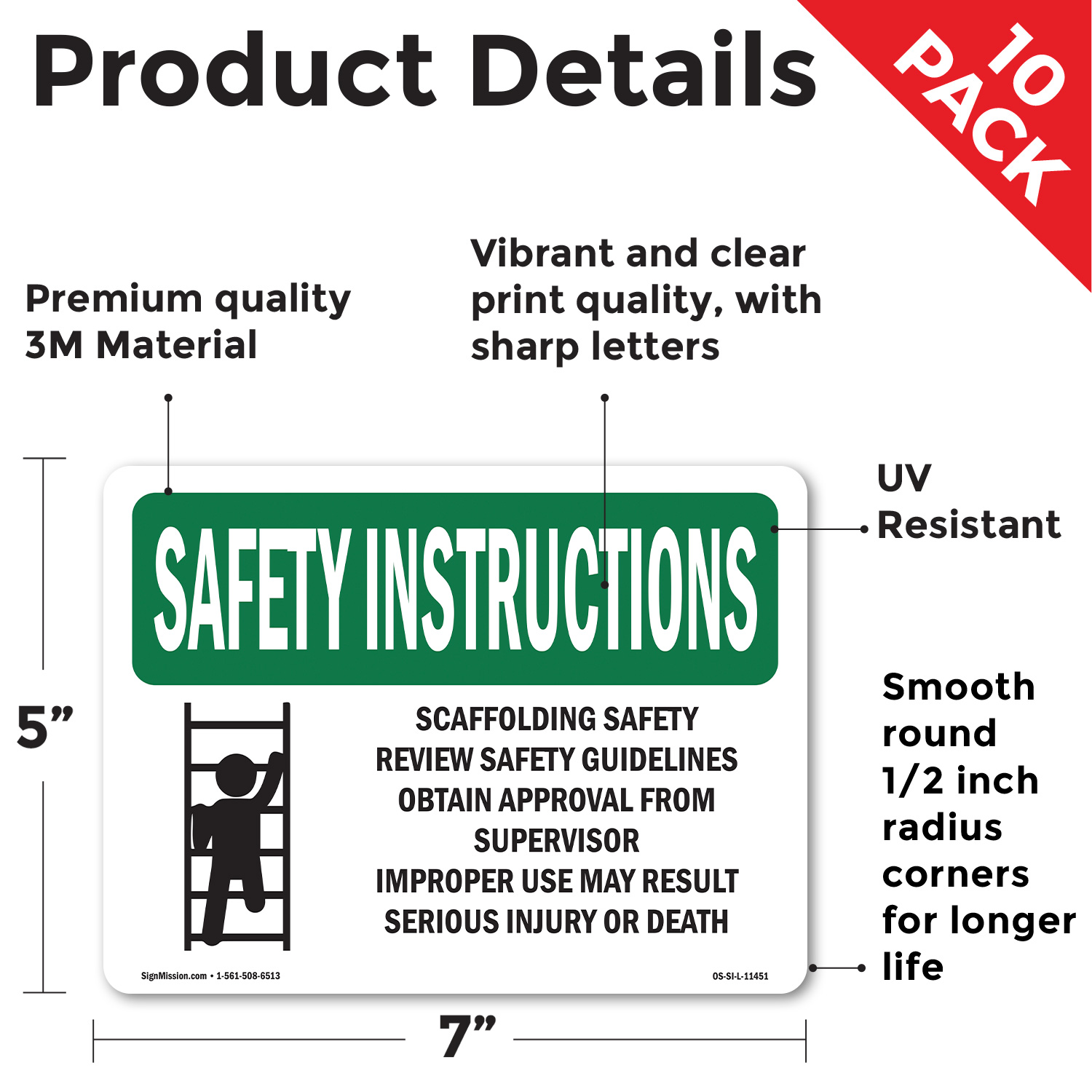 Scaffolding Safety Review With Symbol OSHA Safety Instructions Sign 5/10 Pack - Picture 19 of 43