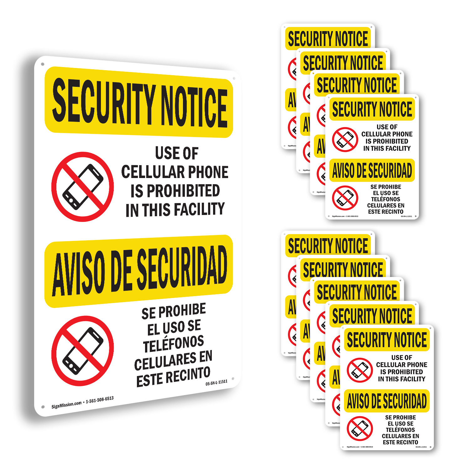 Cellular Phone Prohibited Bilingual OSHA Security Notice Sign, Decal 5/10 Pack - Picture 7 of 68
