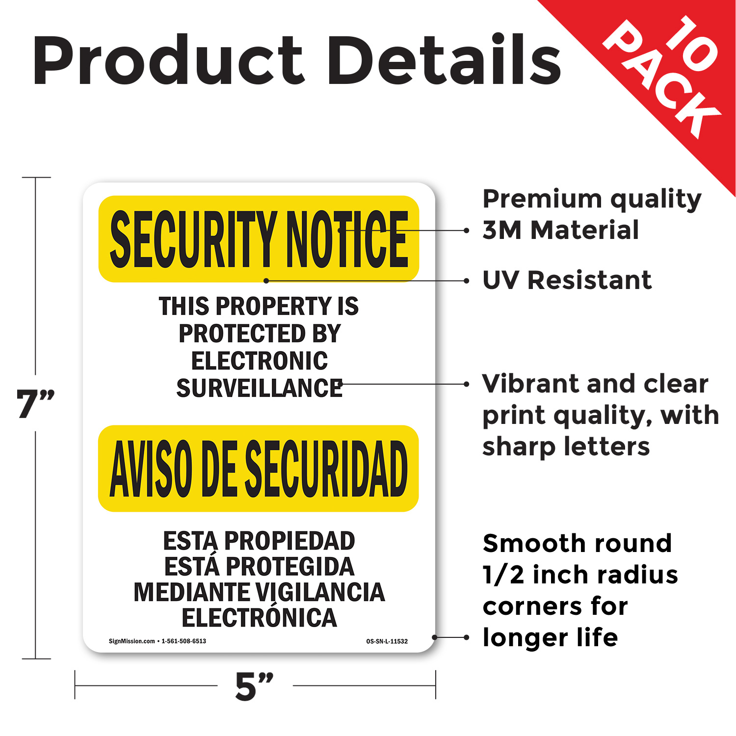 Señal de aviso de seguridad bilingüe de vigilancia electrónica OSHA, paquete de 5 o 10 calcomanías - Imagen 19 de 43