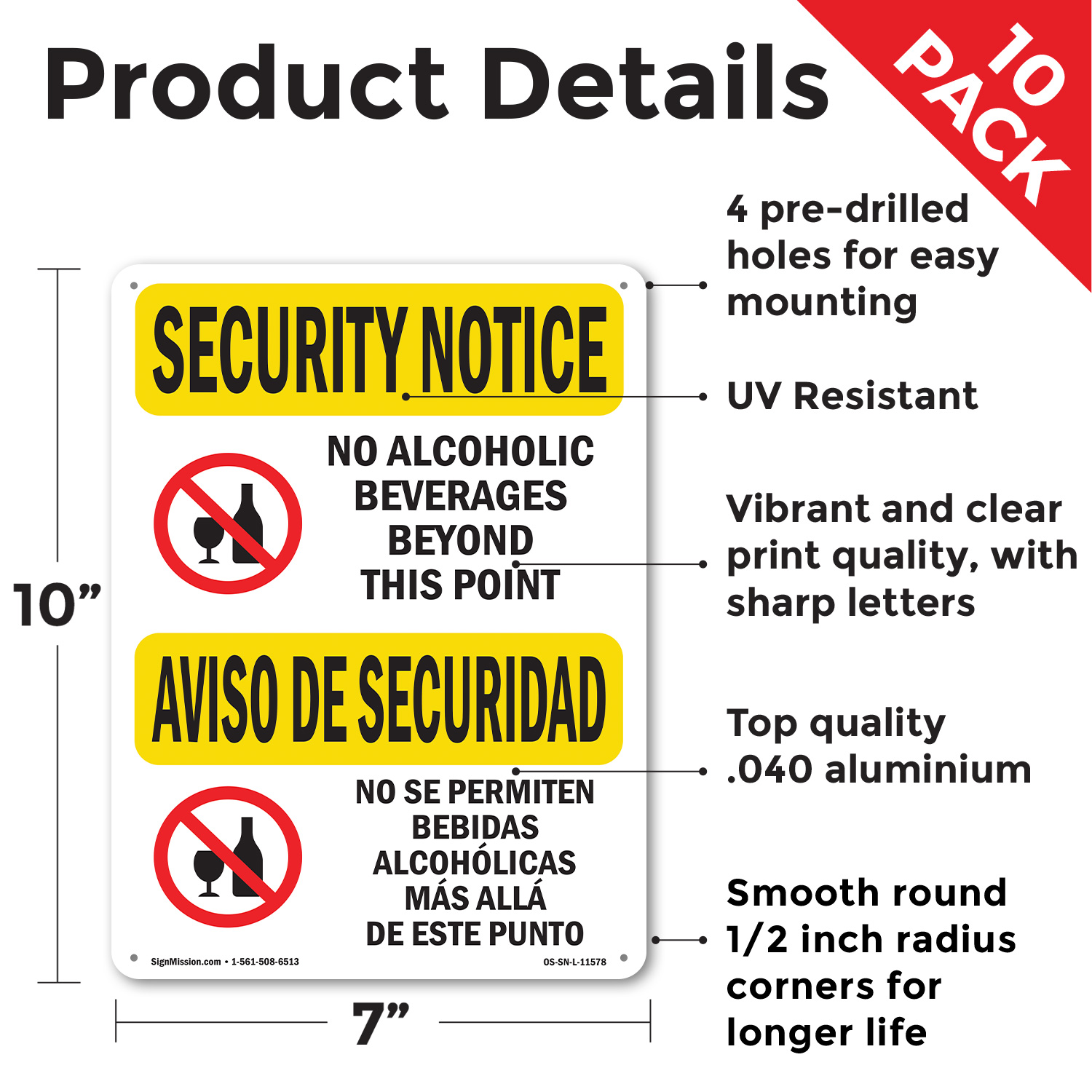 No Alcoholic Beverages Bilingual OSHA Security Notice Sign, Decal 5 or 10 Pack - Picture 9 of 43