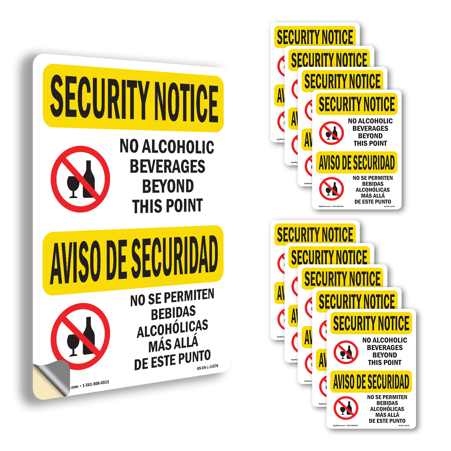 No Alcoholic Beverages Bilingual OSHA Security Notice Sign, Decal 5 or 10 Pack - Picture 12 of 43