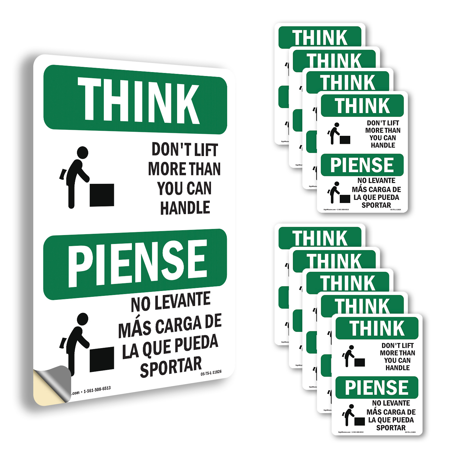 Heben Sie nicht mehr an, als Sie umgehen können zweisprachiges OSHA Think Schild, Aufkleber 5/10er Pack - Bild 12 von 43