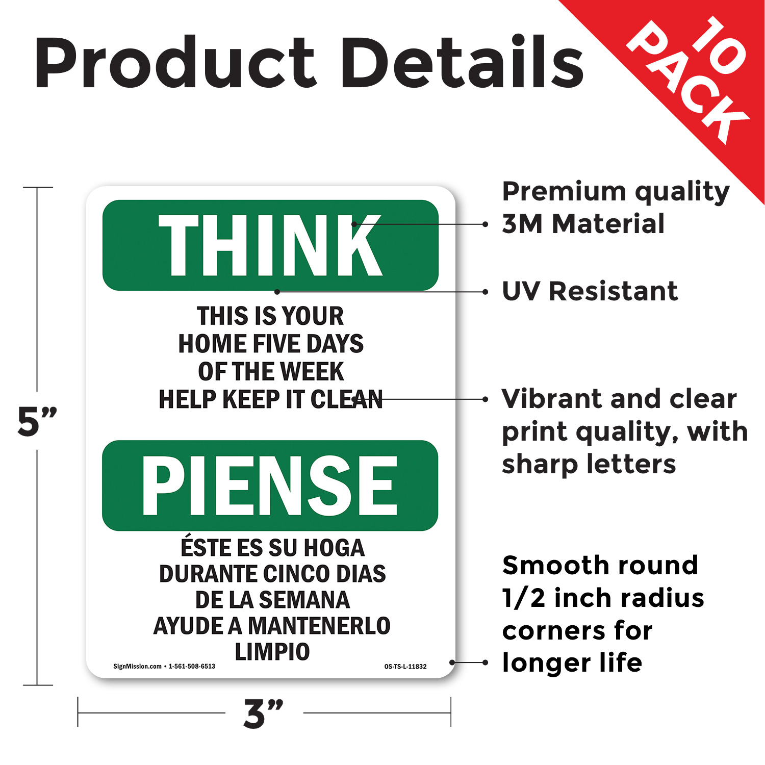 Home Five Days Help Keep It Clean Bilingual OSHA Think Sign, Decal 5 or 10 Pack - Picture 13 of 43