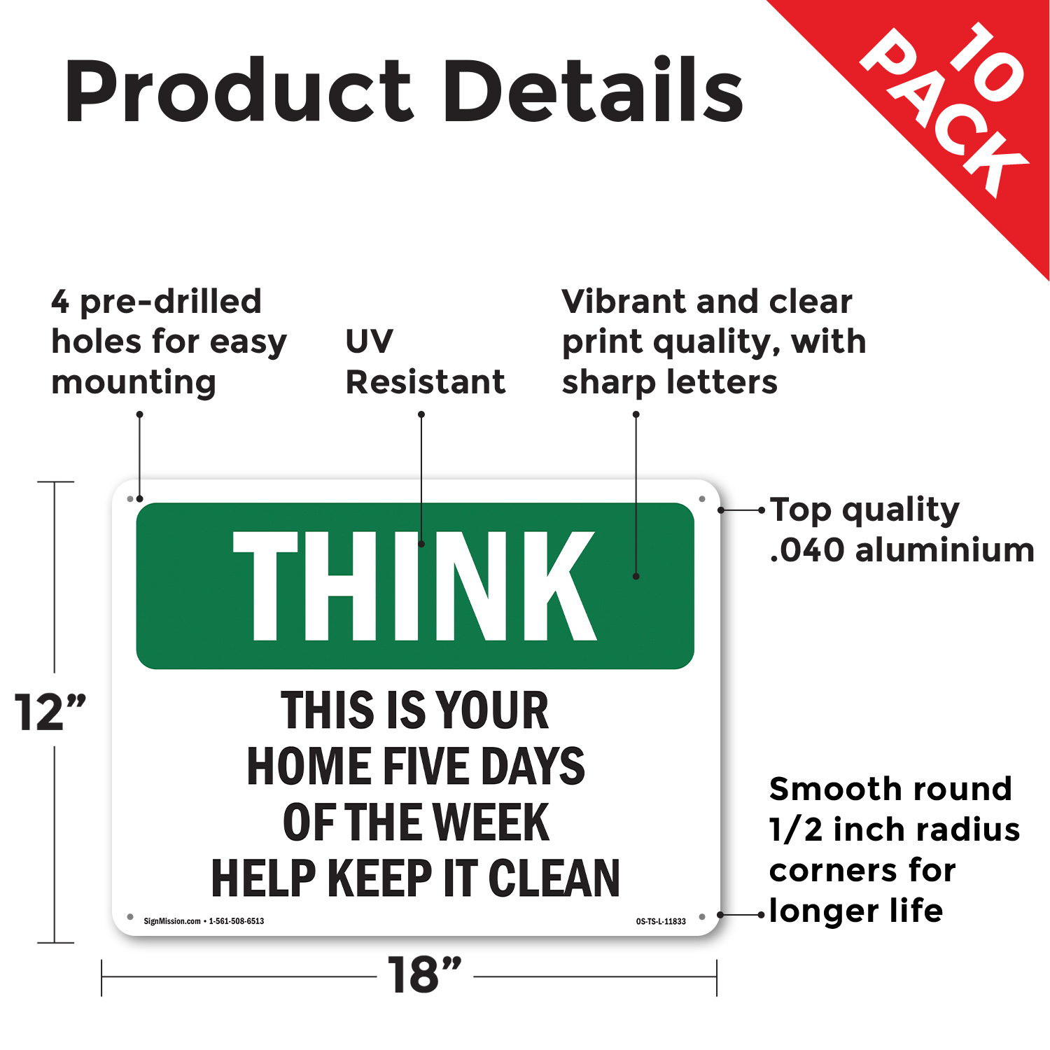 Home Five Days Of The Week Help Keep It Clean OSHA Think Sign, Decal 5/10 Pack - Picture 10 of 43