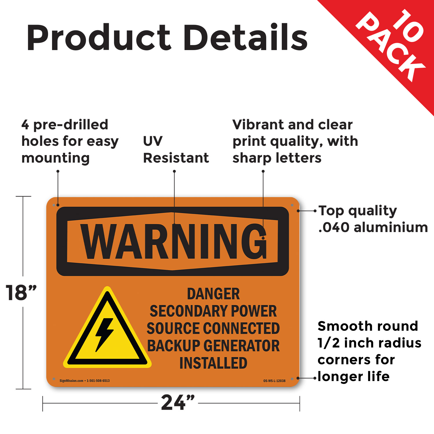 Danger Secondary Power Source With Symbol OSHA WARNING Sign, Decal 5 or 10 Pack - Picture 16 of 52