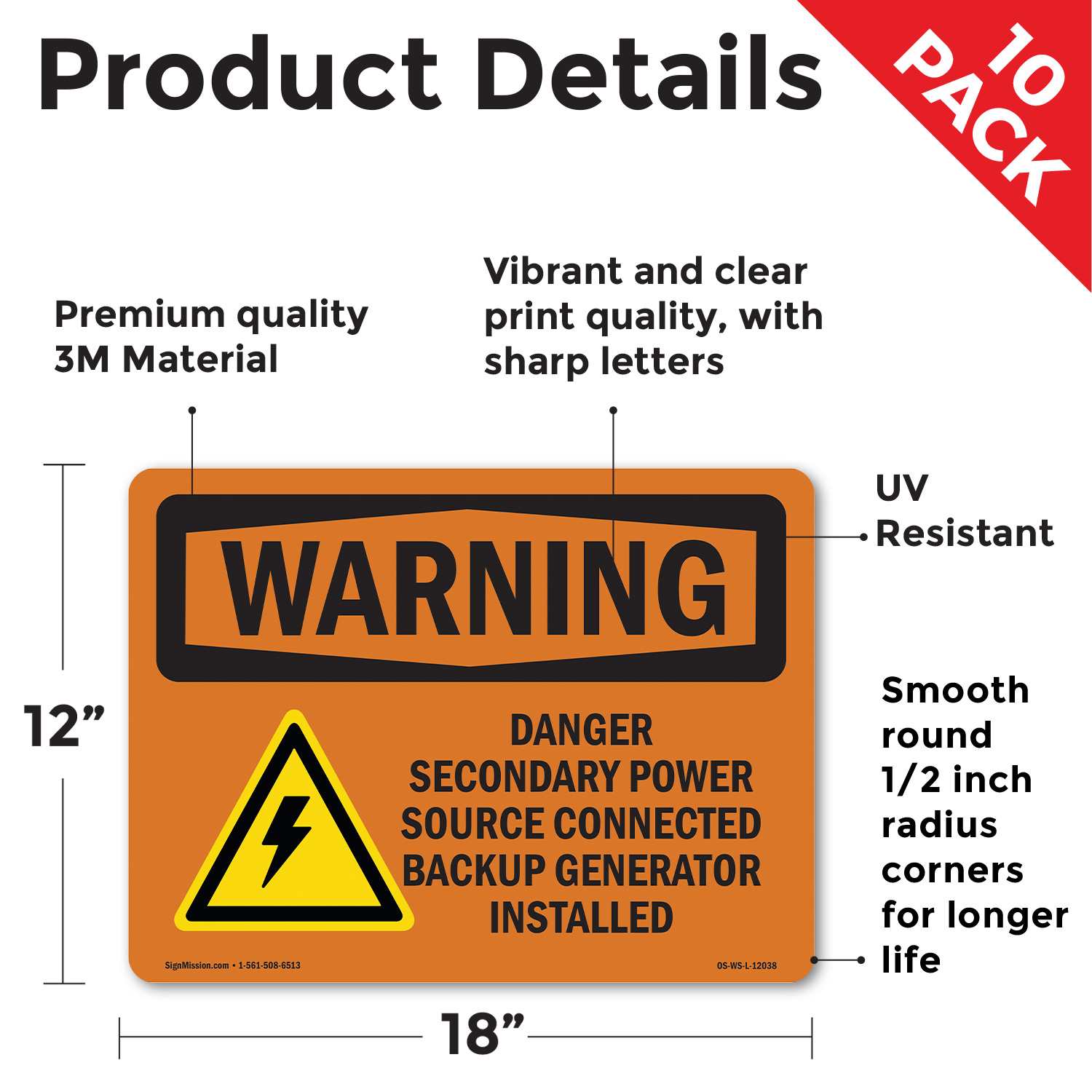 Danger Secondary Power Source With Symbol OSHA WARNING Sign, Decal 5 or 10 Pack - Picture 11 of 52