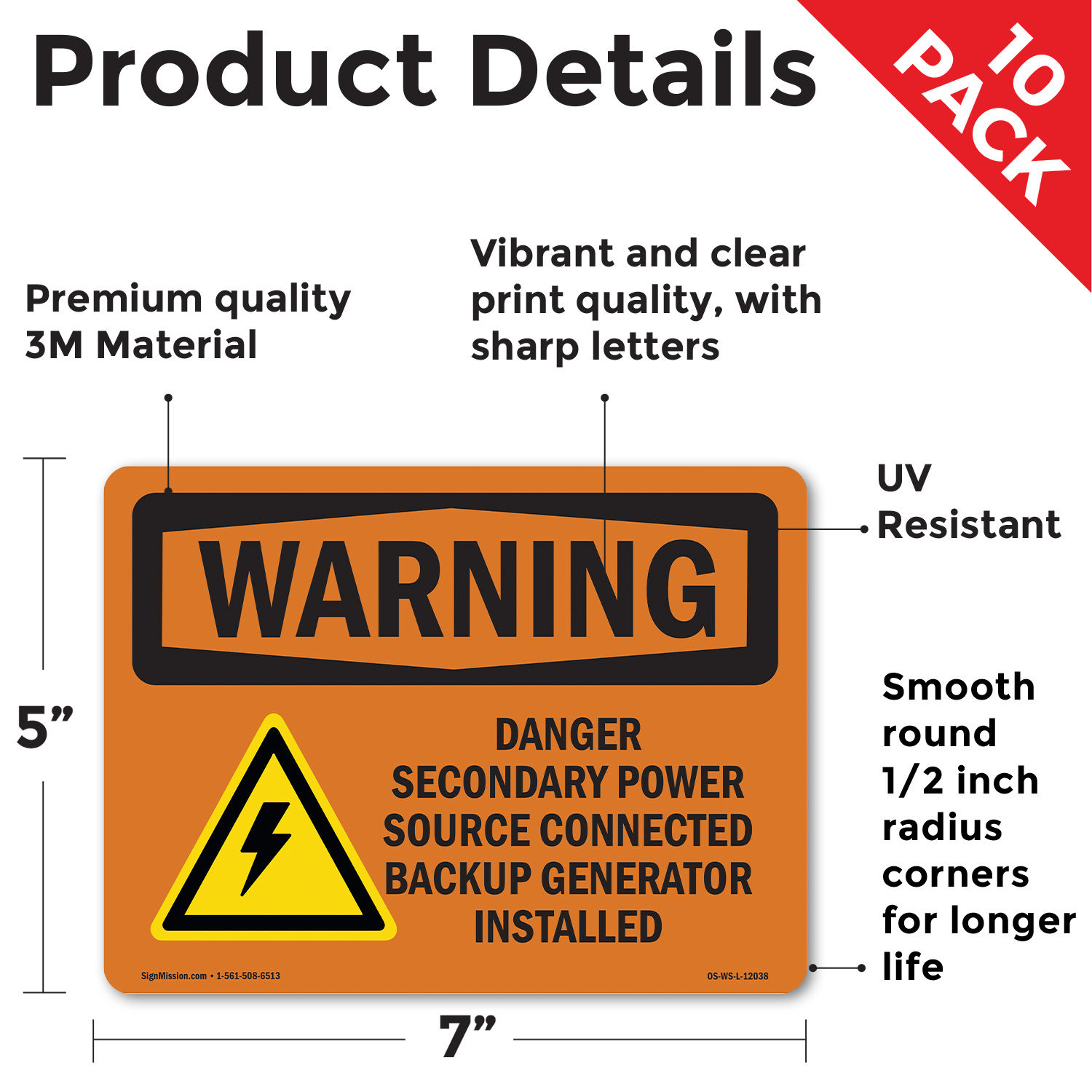 Danger Secondary Power Source With Symbol OSHA WARNING Sign, Decal 5 or 10 Pack - Picture 24 of 52