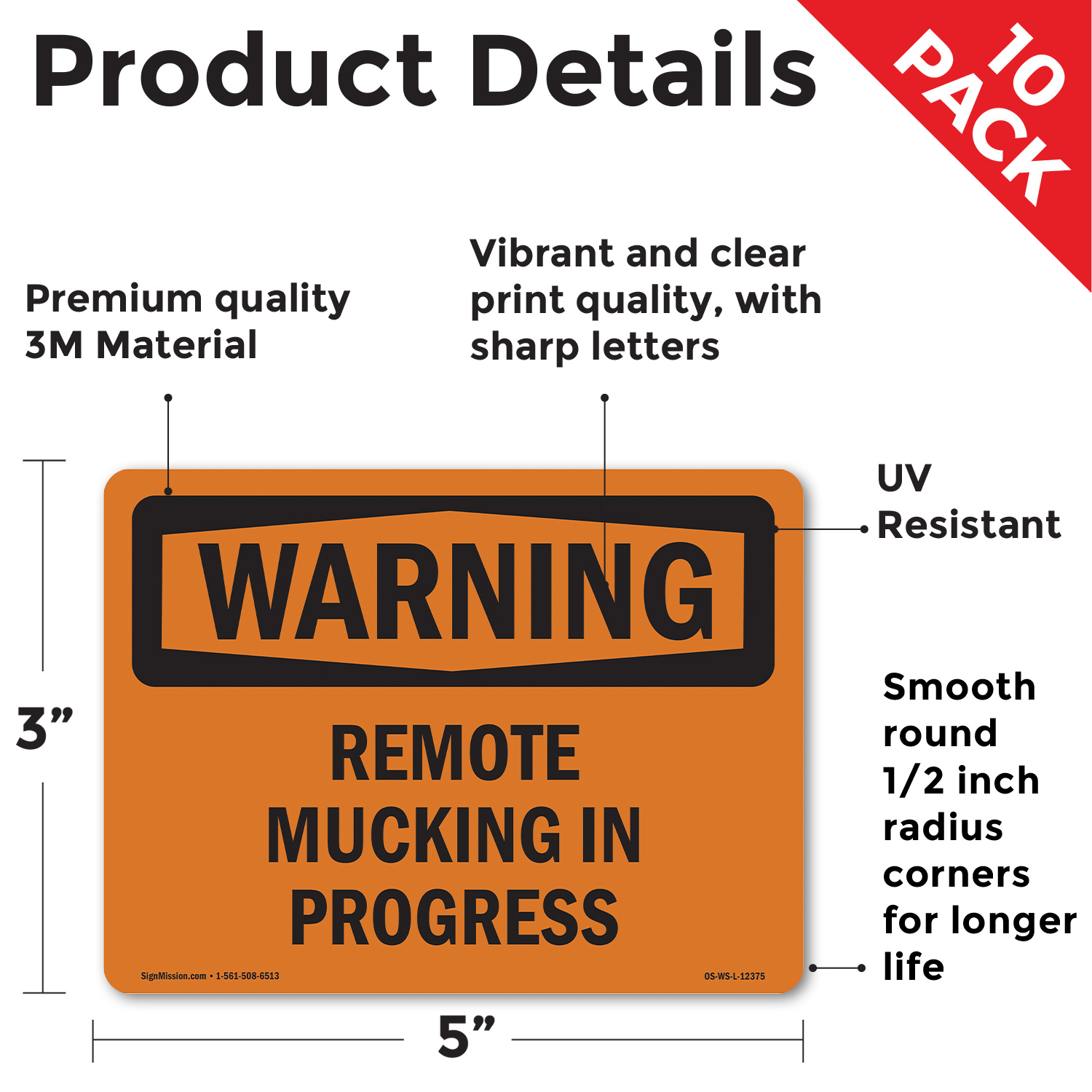 Remote Mucking In Progress OSHA WARNING Sign Metal, Plastic, Decal 5 or 10 Pack - Picture 13 of 43