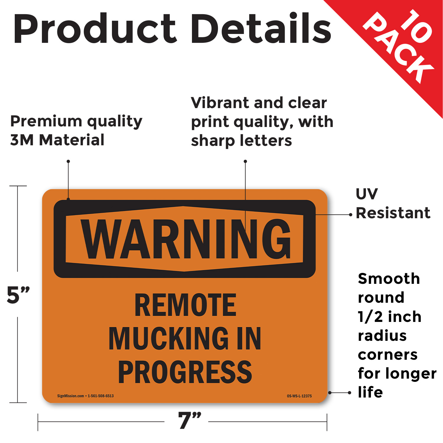 Remote Mucking In Progress OSHA WARNING Sign Metal, Plastic, Decal 5 or 10 Pack - Picture 19 of 43