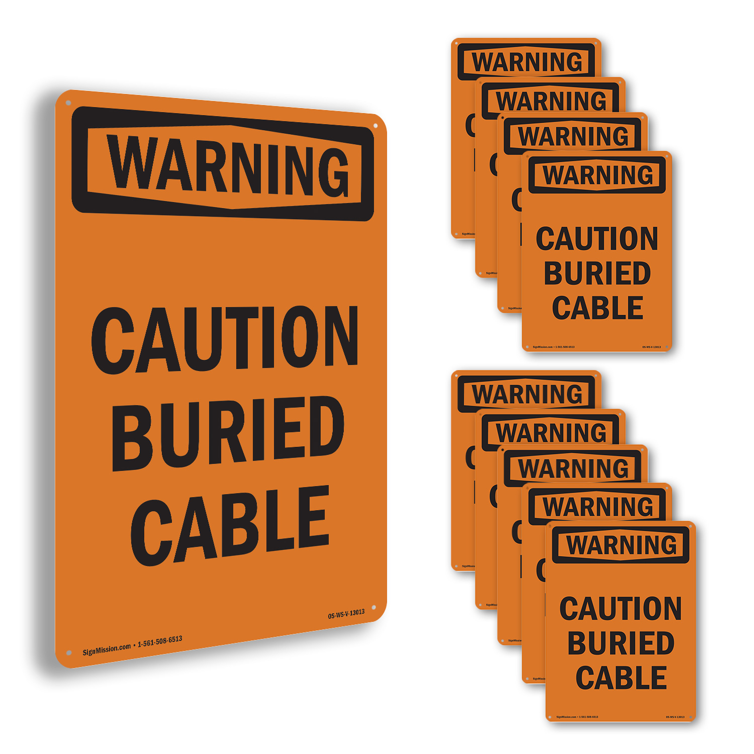 Caution Buried Cable OSHA WARNING Sign Metal, Plastic, Or Decal – 5 or 10 Pack