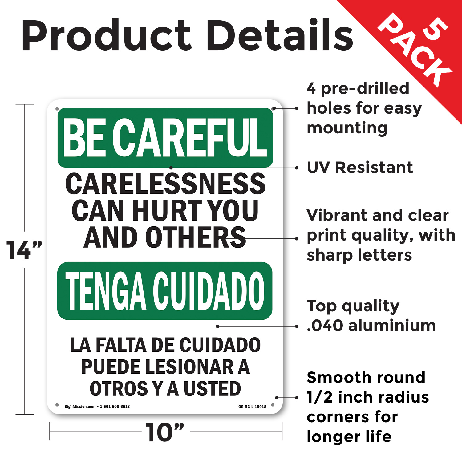 Carelessness Can Hurt Bilingual OSHA Be Careful Sign Or Decal - 5 or 10 Pack - Picture 49 of 75