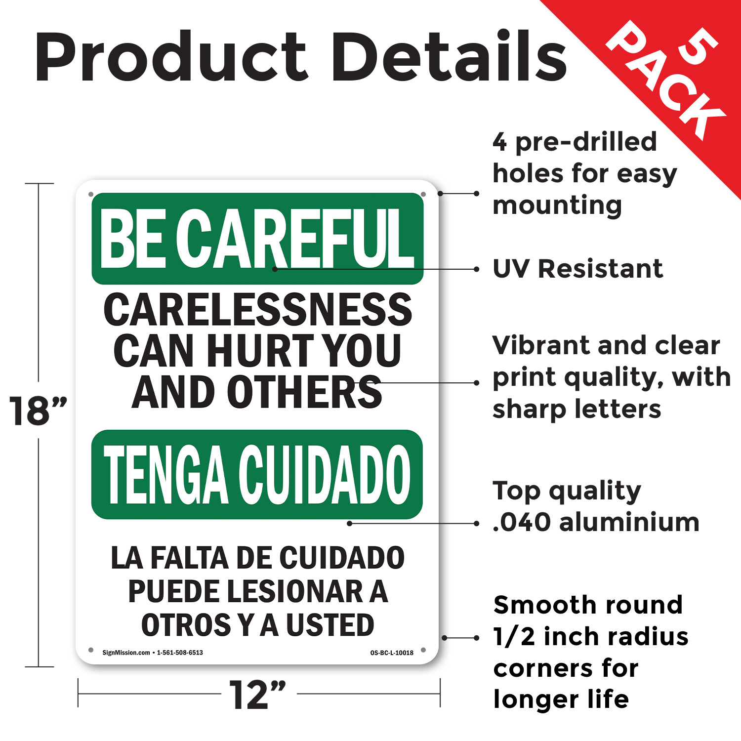 Carelessness Can Hurt Bilingual OSHA Be Careful Sign Or Decal - 5 or 10 Pack - Picture 57 of 75