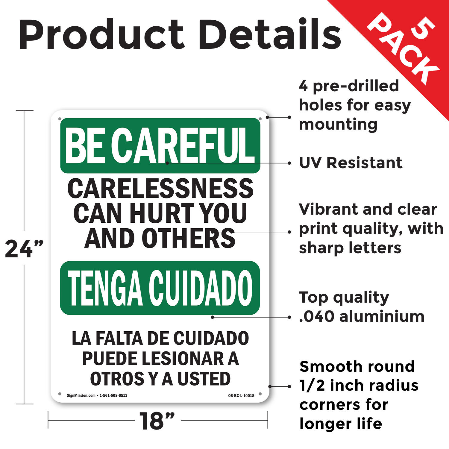 Carelessness Can Hurt Bilingual OSHA Be Careful Sign Or Decal - 5 or 10 Pack - Picture 65 of 75