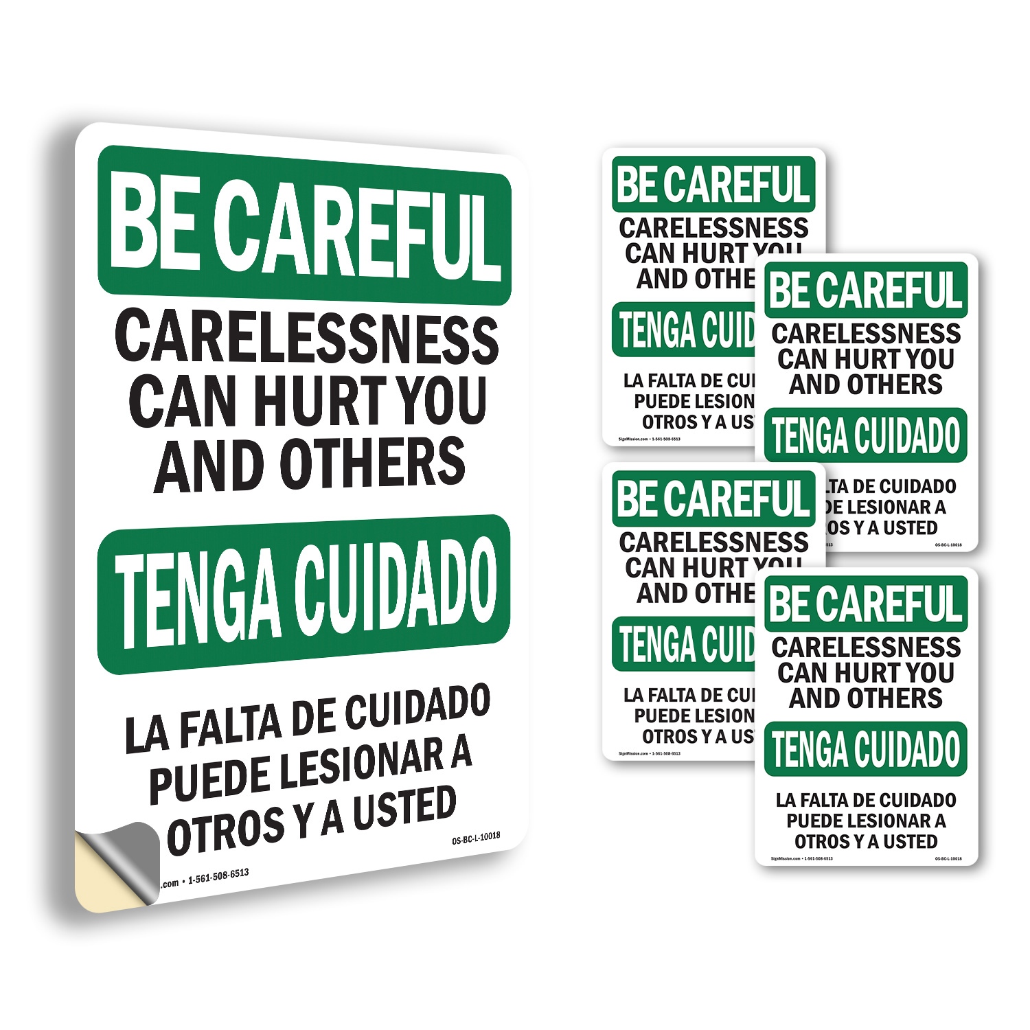 Carelessness Can Hurt Bilingual OSHA Be Careful Sign Or Decal - 5 or 10 Pack - Picture 72 of 75