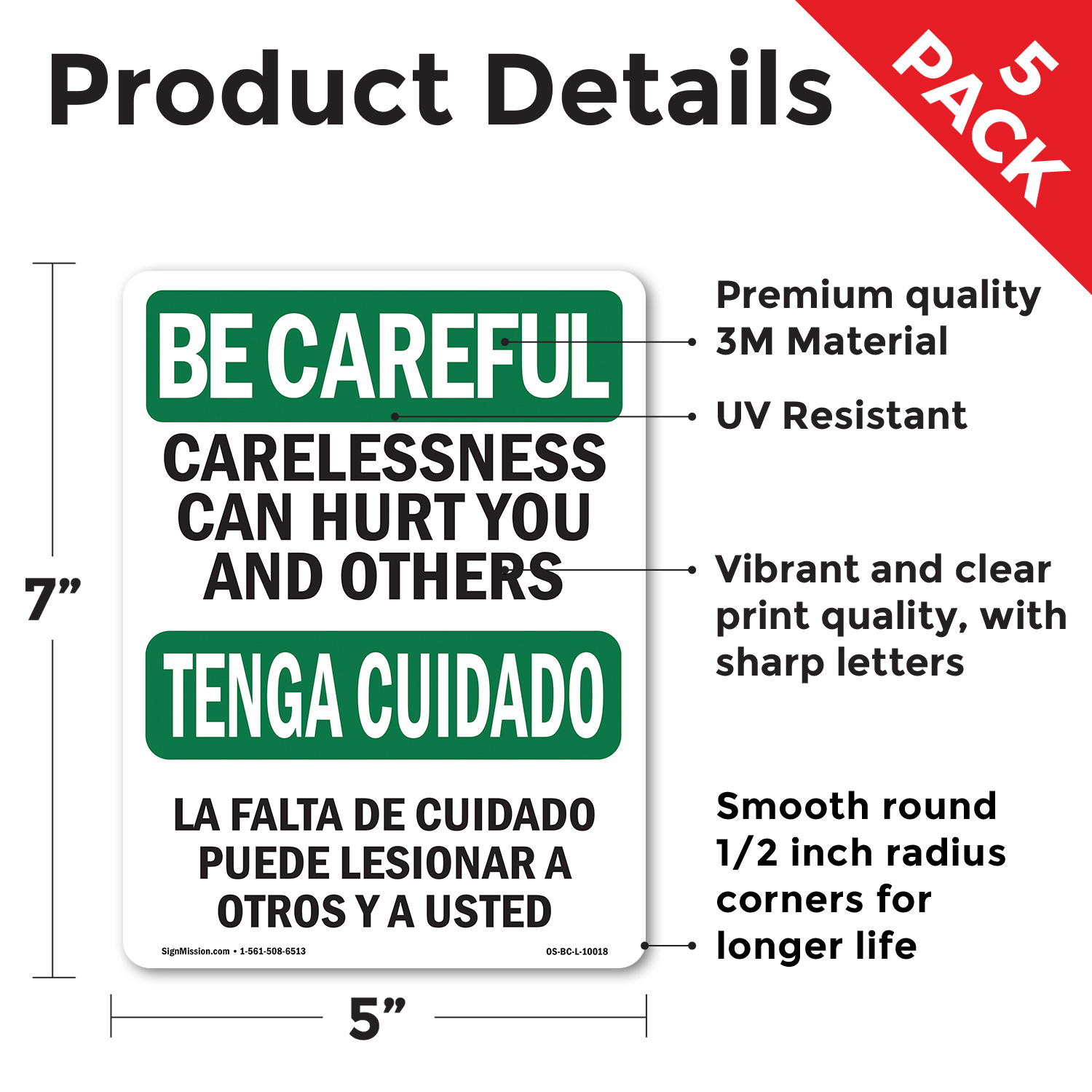 Carelessness Can Hurt Bilingual OSHA Be Careful Sign Or Decal - 5 or 10 Pack - Picture 75 of 75