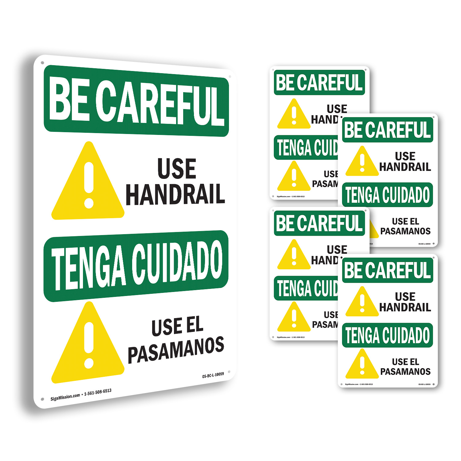 Use Handrail With Symbol Bilingual OSHA Be Careful Sign Or Decal - 5 or 10 Pack - Picture 24 of 51