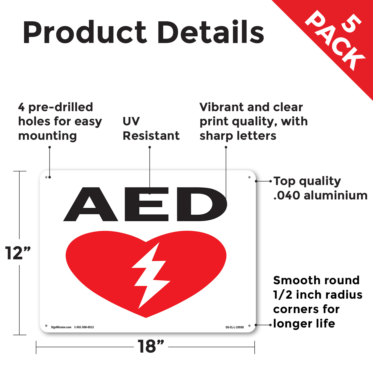 AED (with graphic) OSHA Sign Metal, Plastic, Or Decal - 5 or 10 Pack - Picture 38 of 52