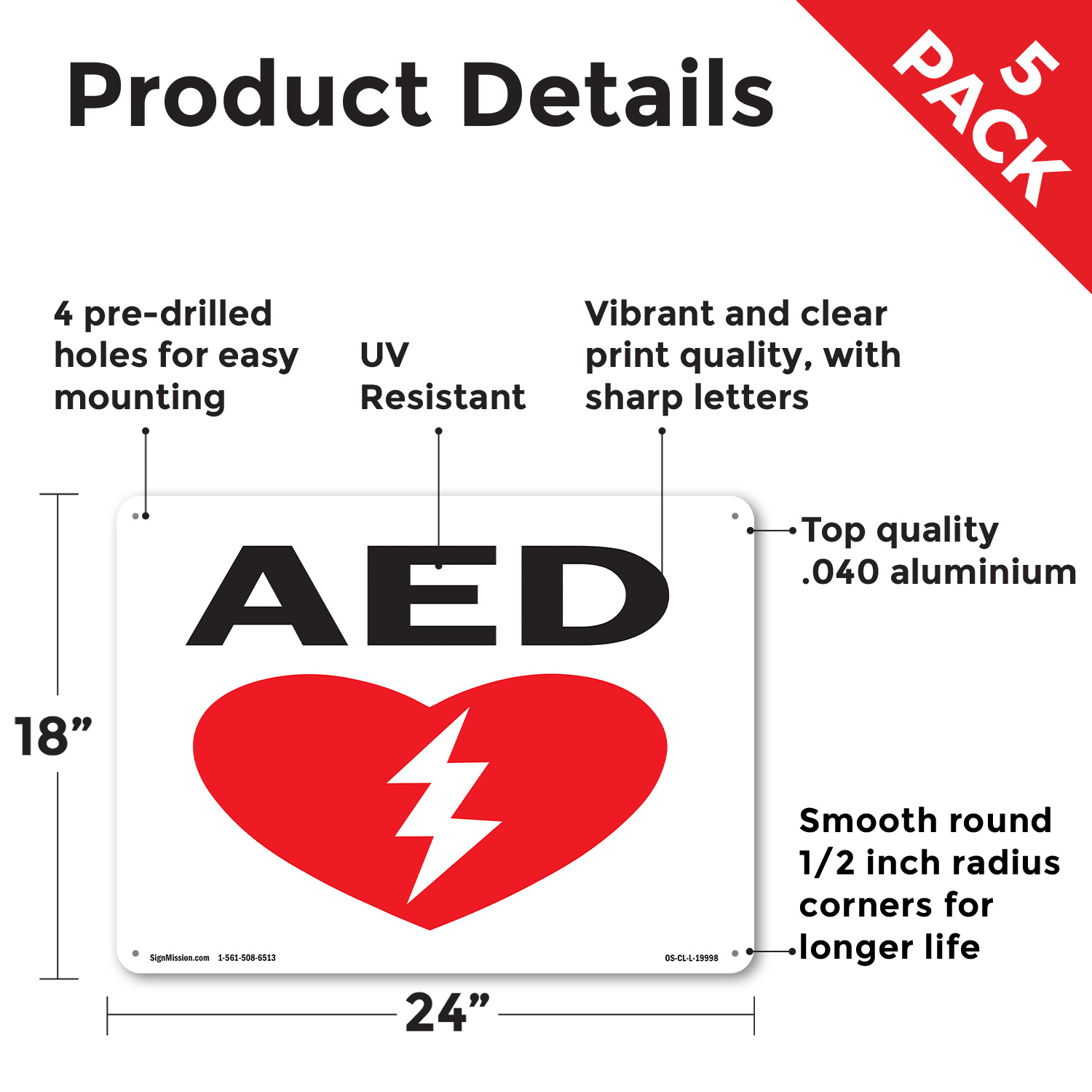 AED (with graphic) OSHA Sign Metal, Plastic, Or Decal - 5 or 10 Pack - Picture 40 of 52