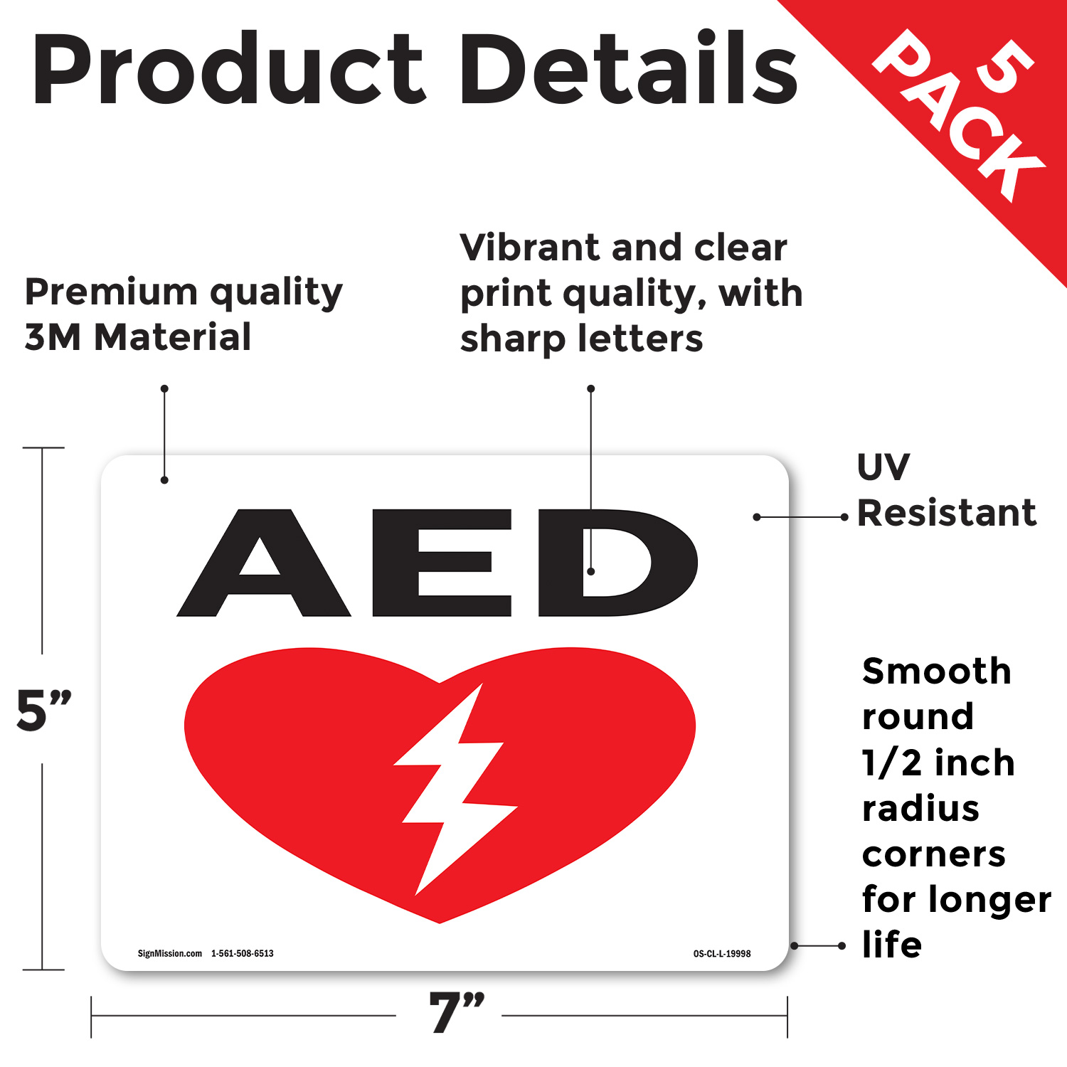 AED (with graphic) OSHA Sign Metal, Plastic, Or Decal - 5 or 10 Pack - Picture 48 of 52