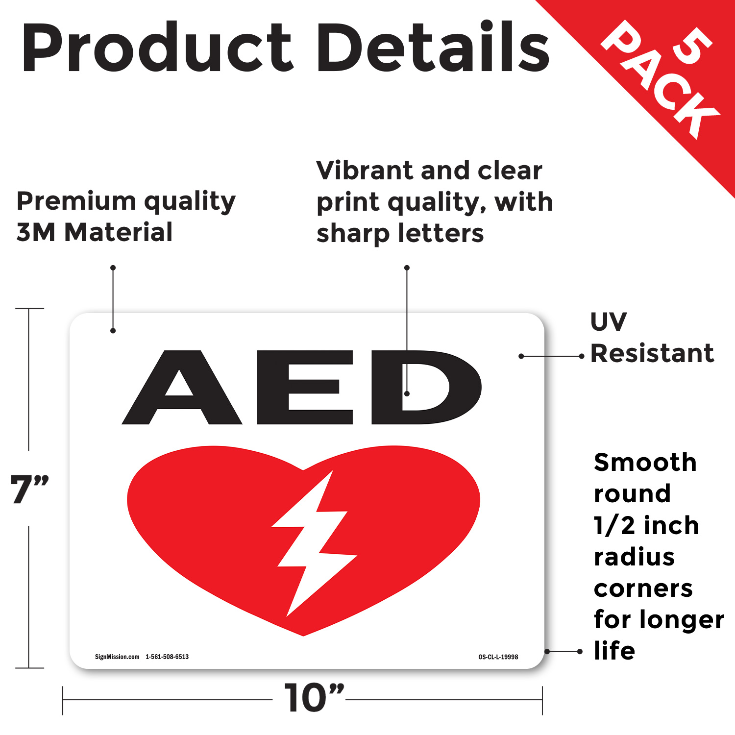 AED (with graphic) OSHA Sign Metal, Plastic, Or Decal - 5 or 10 Pack - Picture 30 of 52