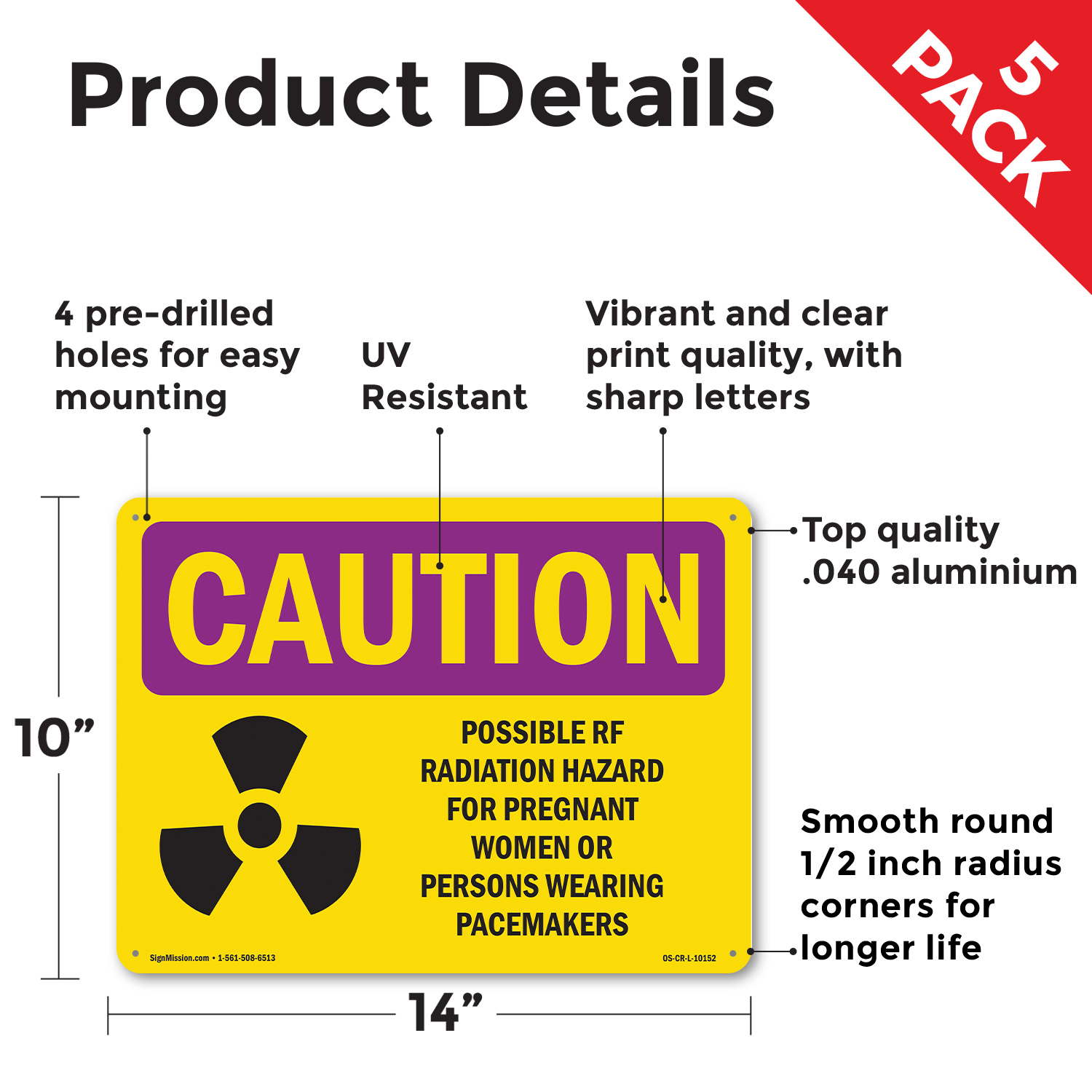 Possible RF Radiation Hazard With Symbol OSHA Caution Radiation Sign 5/10 Pack - Picture 27 of 47