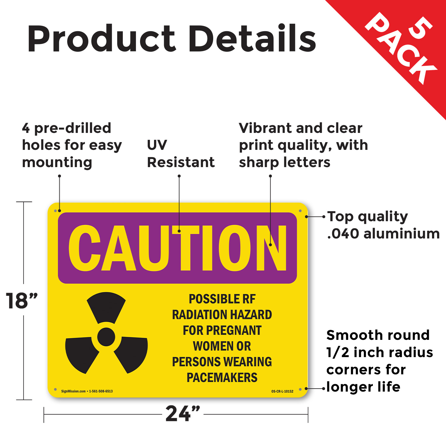 Possible RF Radiation Hazard With Symbol OSHA Caution Radiation Sign 5/10 Pack - Picture 35 of 47