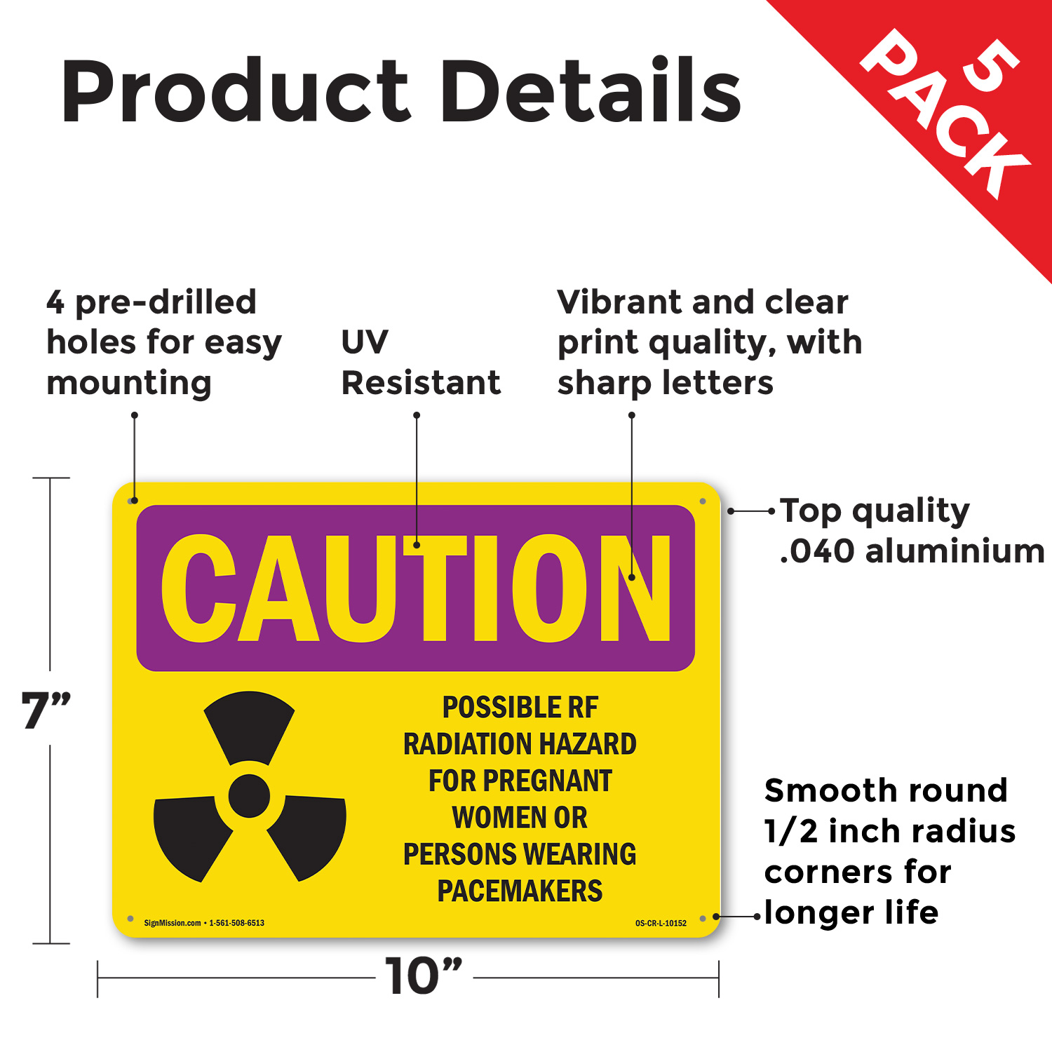 Possible RF Radiation Hazard With Symbol OSHA Caution Radiation Sign 5/10 Pack - Picture 25 of 47