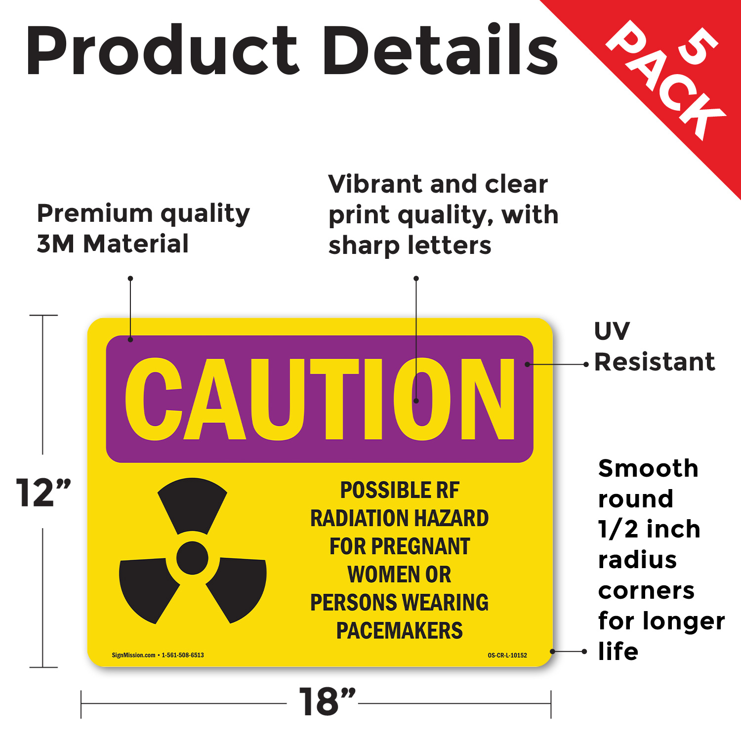 Possible RF Radiation Hazard With Symbol OSHA Caution Radiation Sign 5/10 Pack - Picture 29 of 47