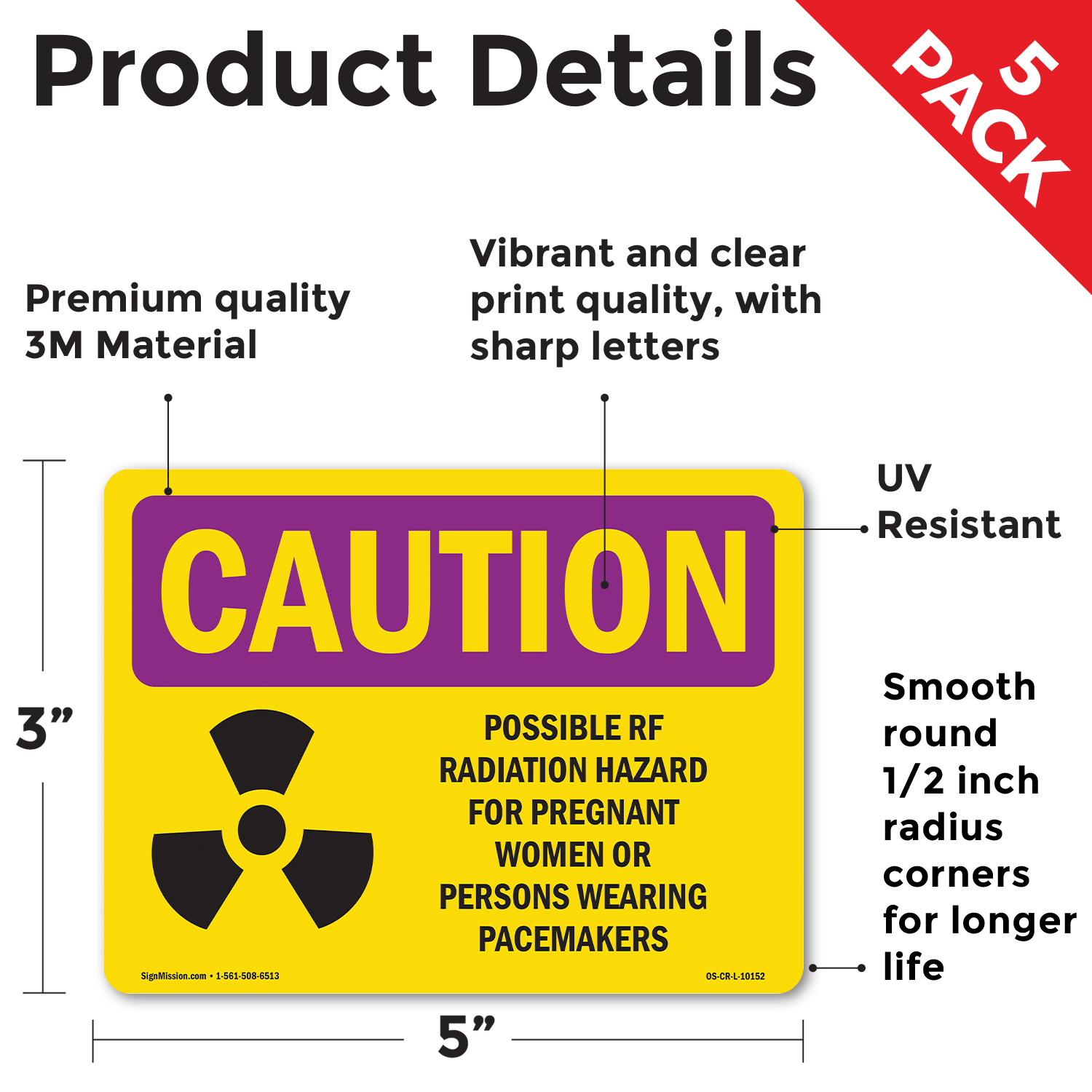 Possible RF Radiation Hazard With Symbol OSHA Caution Radiation Sign 5/10 Pack - Picture 37 of 47
