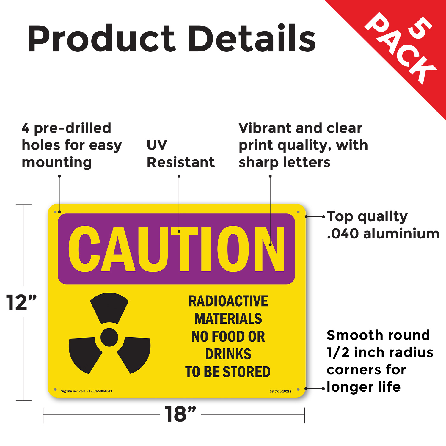 Radioactive Materials No Food With Symbol OSHA Caution Radiation Sign 5/10 Pack - Picture 29 of 43